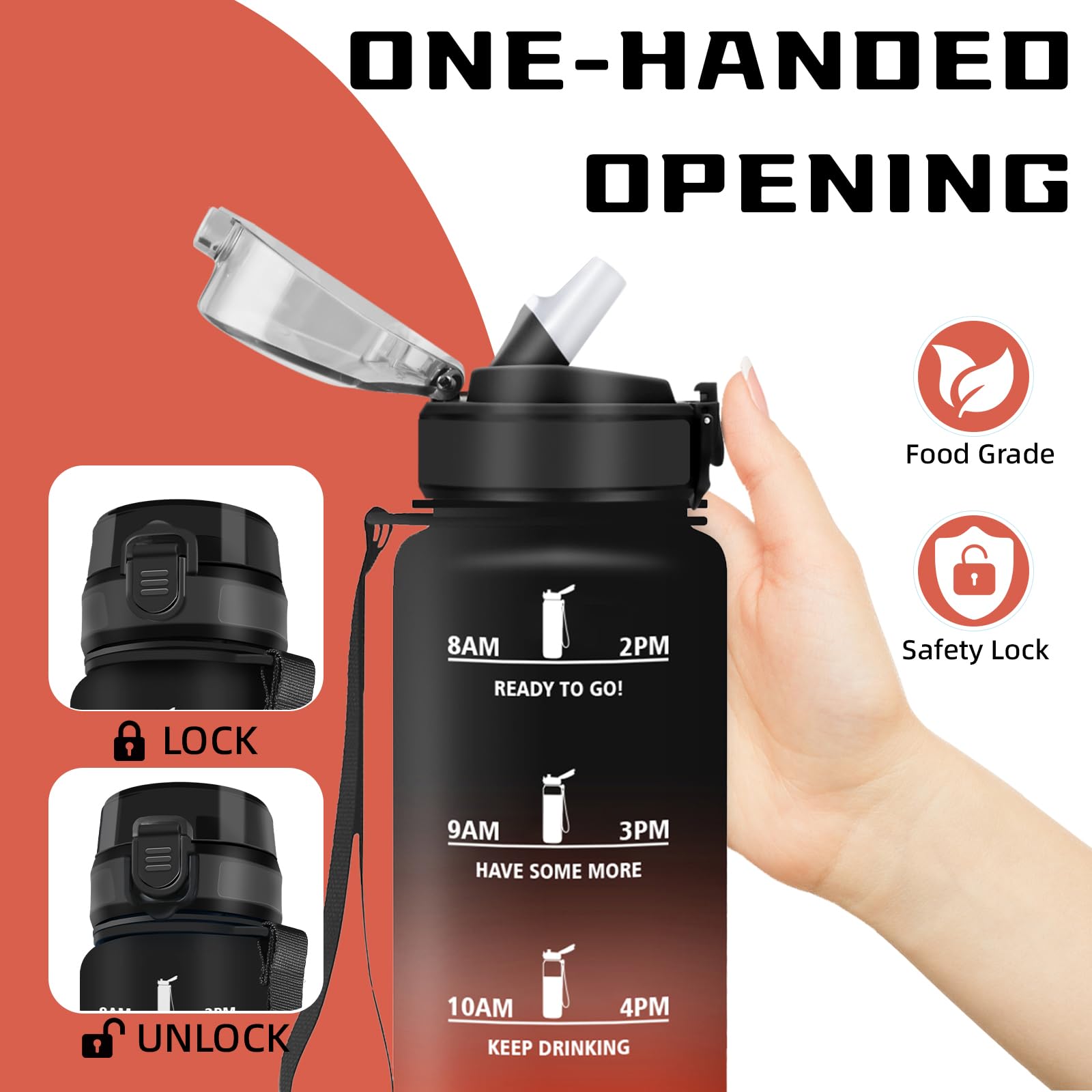 Mujigaga Borraccia 1 litro, Borraccia con Cannuccia, Senza Perdite, Borraccie Motivazionale, Facile da Pulire, Con Slogan Motivazionale, Borracce per Fitness, Nuotare, Viaggio, Escursionismo