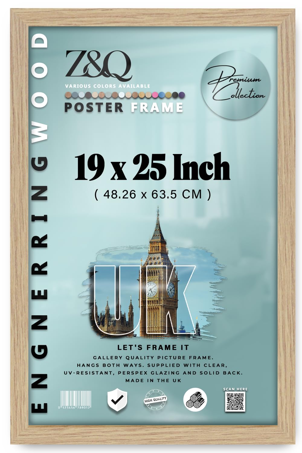 Z&Q - Classic White MDF Wood Finish 19 x 25 Inch Poster/Picture Frame | Great for Posters (48.26 x 63.5 CM) Wall Décor [ Oak ]