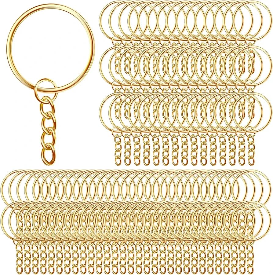 FuzzyTales 25mm Split Keychain Ring in Silver & Golden Color (20pcs) (G) | with Open Jump Ring Connector | Durable Metal Keyring for Organising Keys, DIY Keychains, Charms, Jewellery Making, Crafts (20, Golden)