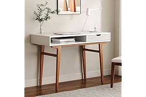 White Minimalist Small Solid Wood Computer Desk