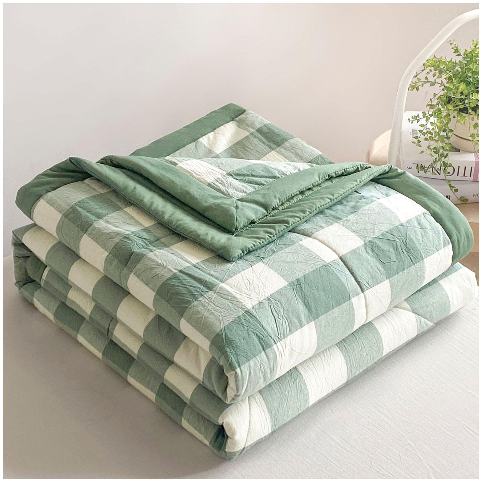 Gofohimi G Ofohimi New Modern Air Condition Cotton Quilt - Lightweight Blanket Quilted Spring/Summer Thin Quilt Cotton Breathable Comforter Plaid Print Quilts Bedspread,,150X200cm