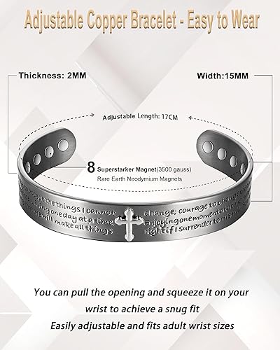 Miniatura 4 de EnerCoppeX Pulseras magnéticas de cobre para mujeres y hombres para artritis y articulaciones, brazaletes ajustables, pulsera de terapia magnética