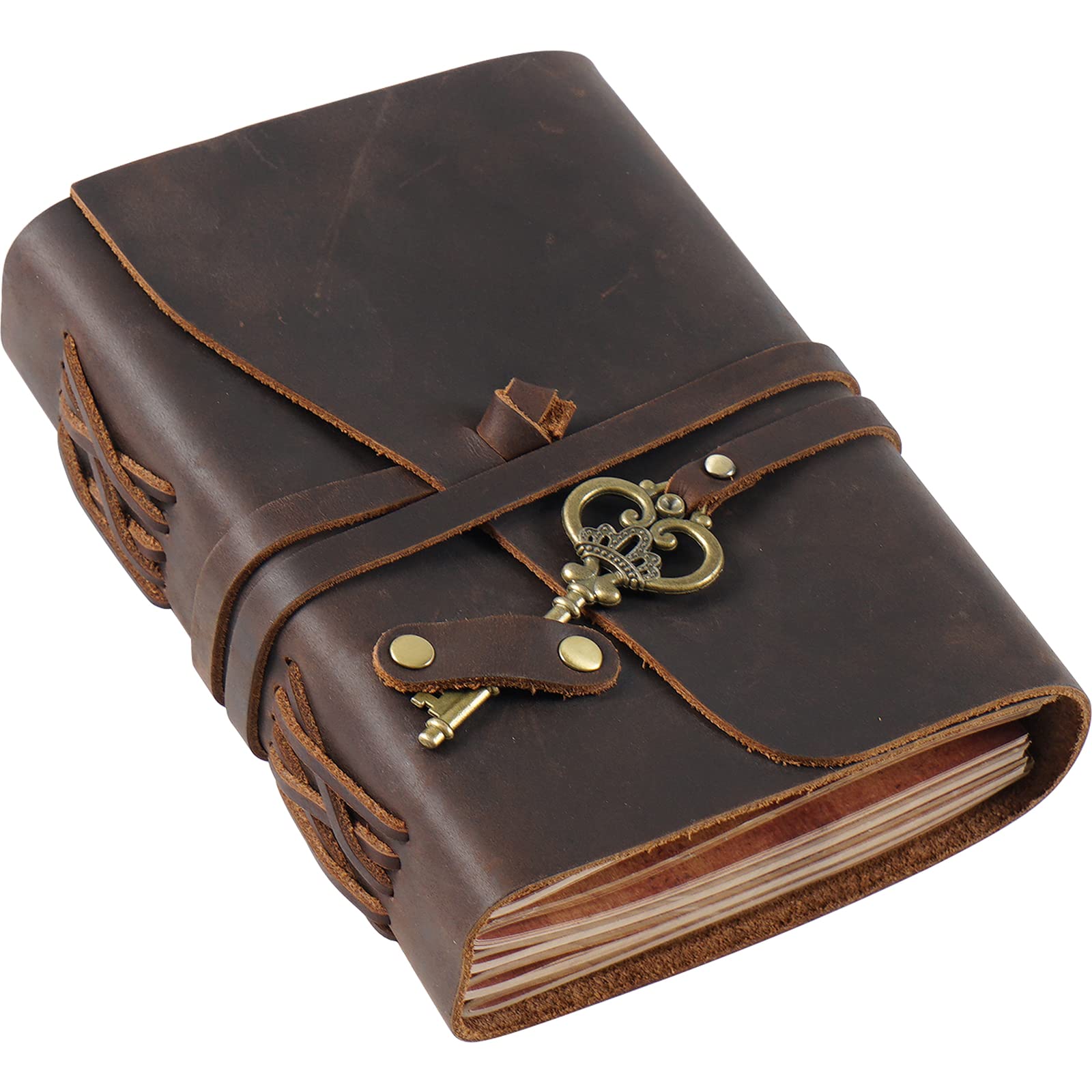 Q1T5 Handmade Genuine Leather Journal Travelers Notebook, Travel Journal with Retro Locking Strap, Perfect for Writing, Sketching, Gifts, Lage Size 300 Pages 7 x 5 Inchs Coffee