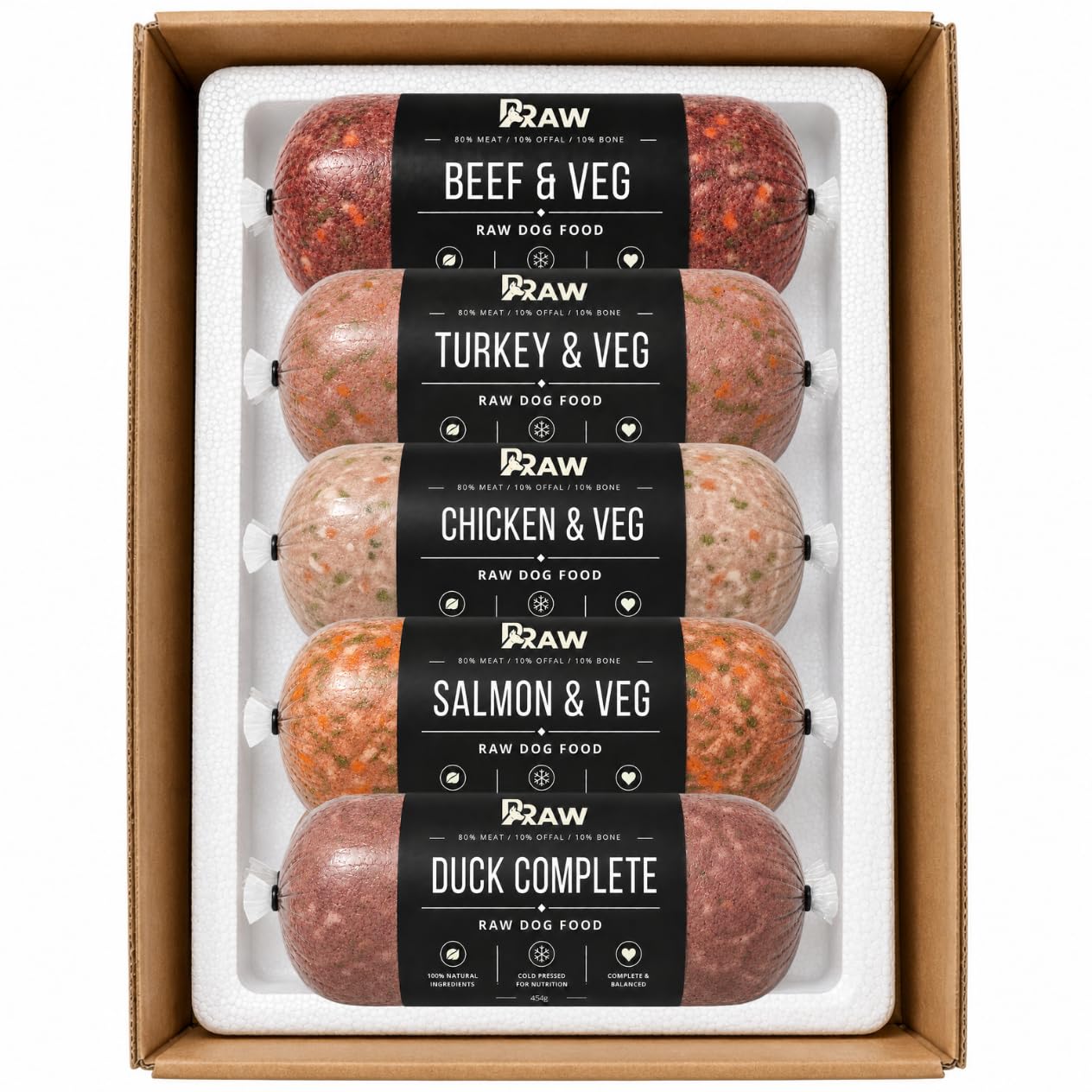 Prime Raw Mixed Frozen BARF Dog Food - 454g Rolls - Variety Flavours – Box of 10, 20, 30 Rolls - Premium Natural Barf Diet - High-Protein, Grain-Free & Nutrient-Rich (20, No Tripe Mix)