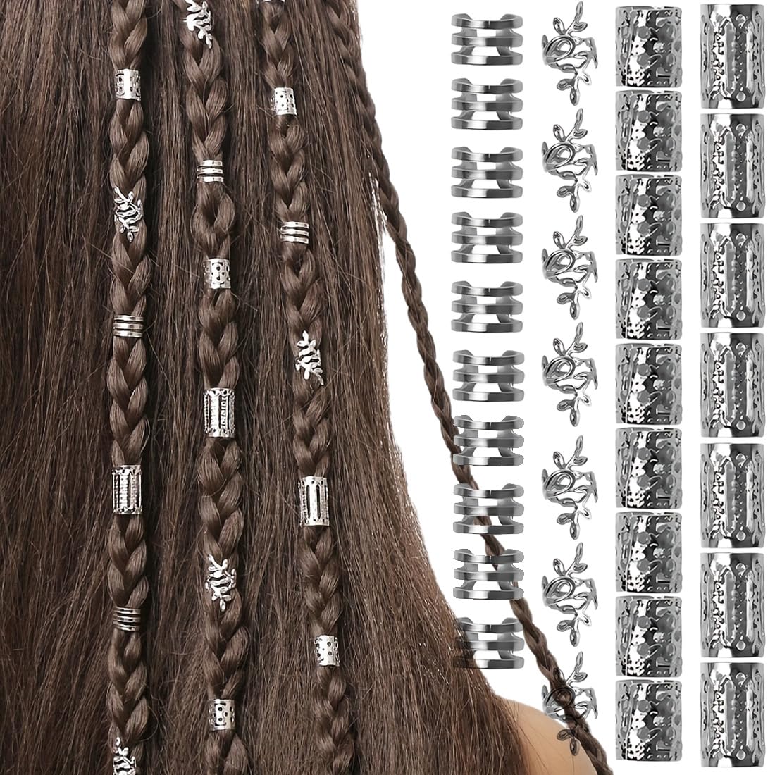 Dreadlocks joyas, 40 piezas de accesorios para el pelo para trenzas, puños de metal ajustables, joyas para el cabello, clips en espiral para rastas para hombres, mujeres, niñas y niños (40 unidades)