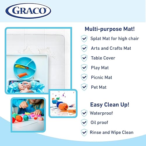 Miniatura 3 de Graco Tapete para debajo de la silla alta, transparente, impermeable y lavable, de plástico atrapa alimentos y derrames, cubierta de piso de 50