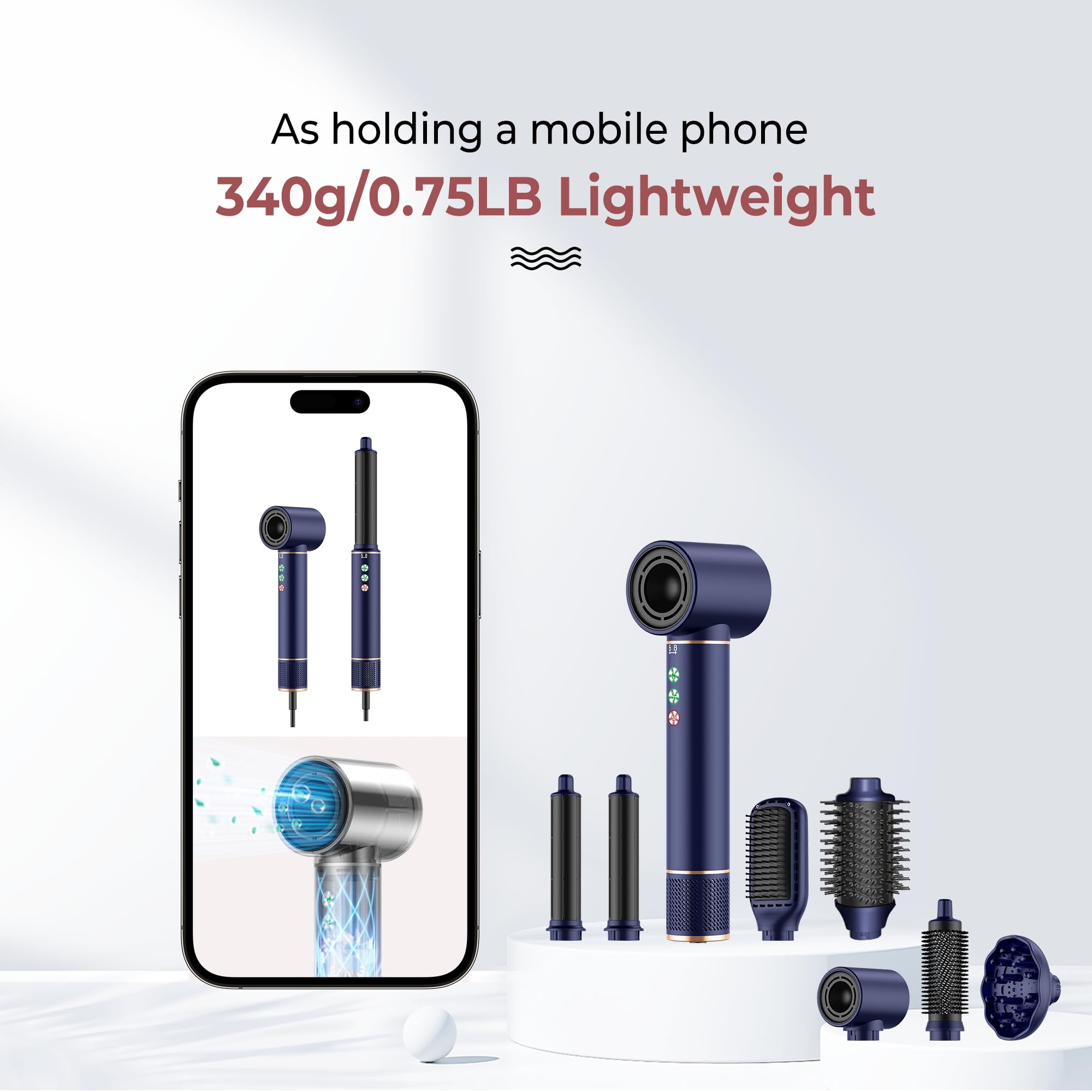 Air Styler 7 in 1 Hair Styler set, 110000 U/Min Haartrockner 1300W High Speed Föhn Mit Diffusor, Warmluftbürste, Lockenstab Automatisch, Glätteisen, Zum Styling, Volumisieren, Locken und Glättenair