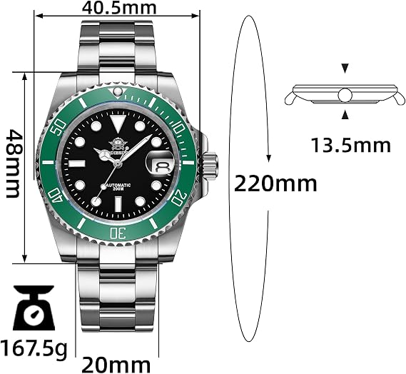 ADDIESDIVE Automatic Watches for Men Analog Diver's Watch NH35A/8215 20Bar Water Proof BGW9 Luminous with Stainless Steel Strap