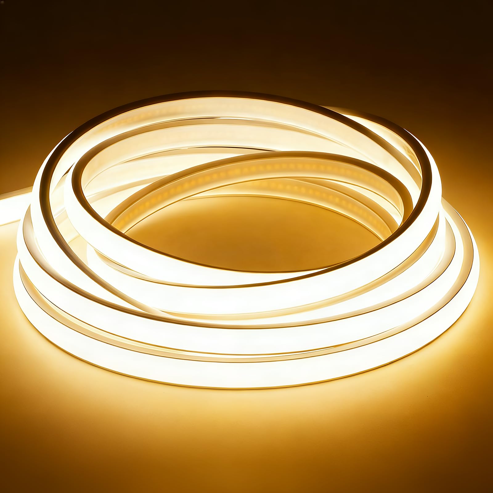 Hmuaog COB LED Streifen 230V Direktanschluss, 1400Lm/m Extra Hell Lichtband IP67 Wasserdicht, Punktfreies LED Band für Außen Garten Küche Akustikpaneele (Warmweiß, 1 m)