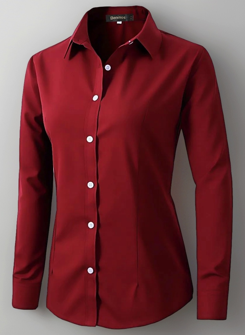 Beninos Damen Women Long Sleeve Button Down Dress Shirt Plissee