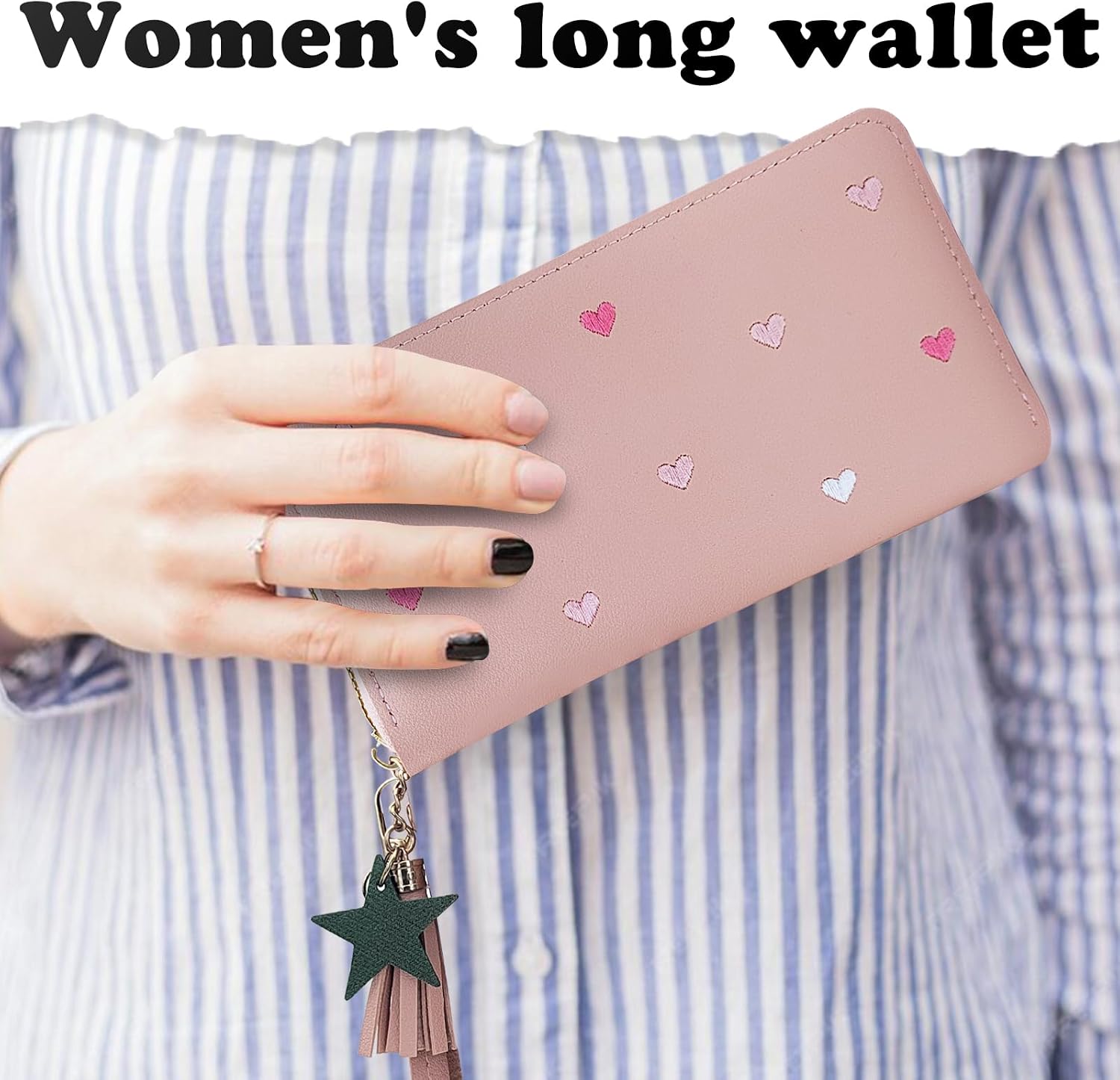Women's Wallets, PU Leather Ladies Wallet Wristlet Wallets for Women with Detachable Handle, Multi Slots Travel Wallet Womens Wallet for Shopping, Dating, Travel (black)