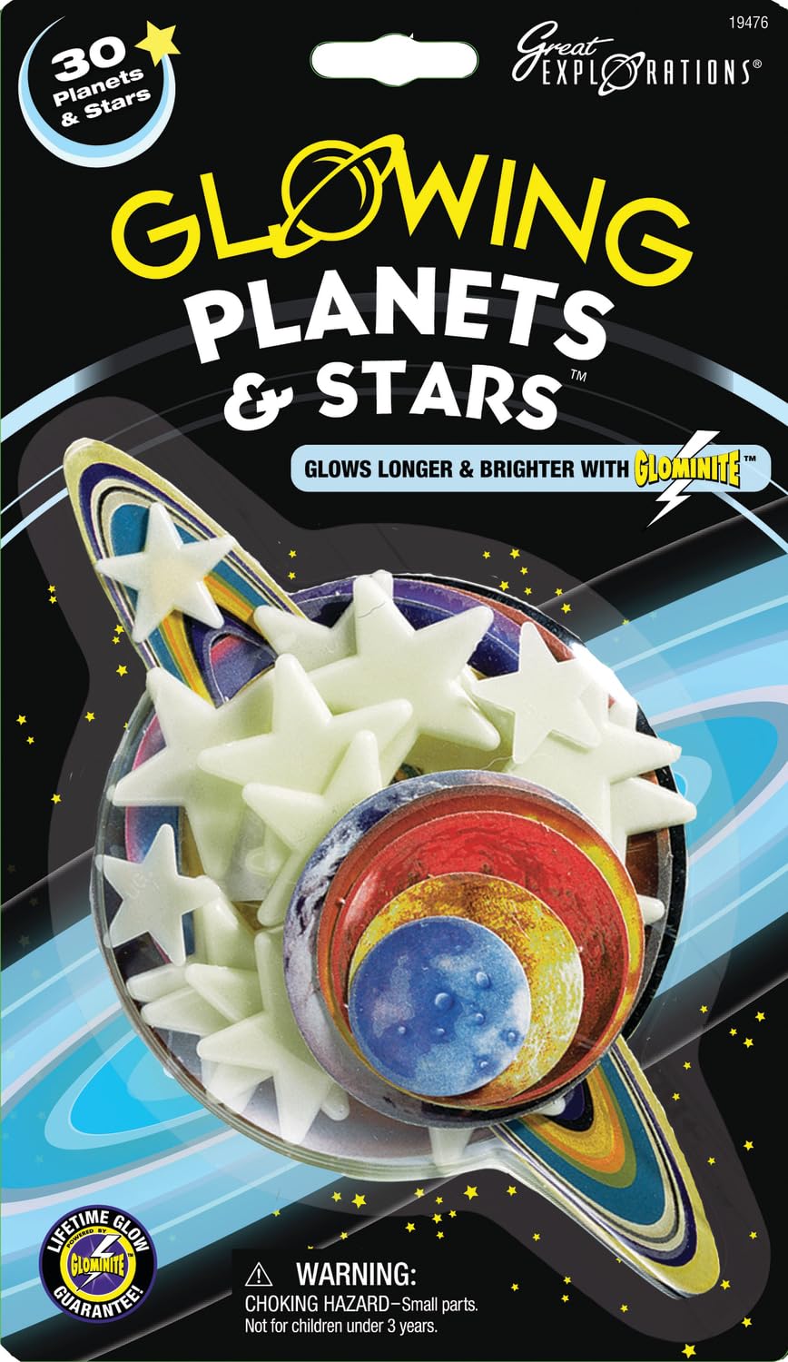 University Games UNV19476 Explorations Glow in The Dark, 30 Pack (2D), Planets & Stars 30/Pkg