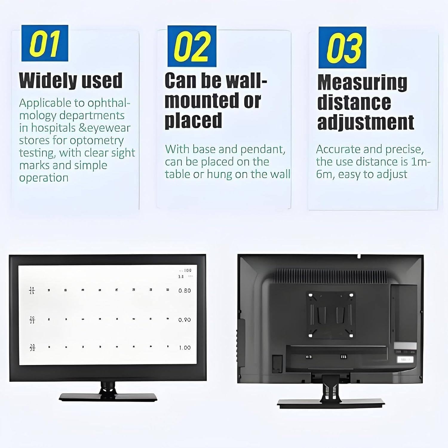 Medidor De Visión óptico Digital Con Pantalla Lcd Y Control Remoto: Tabla De Agudeza Visual Digital Con Múltiples Objetivos Visuales Y Métodos De Visualización, Uso Profesional En Optometría(23in)