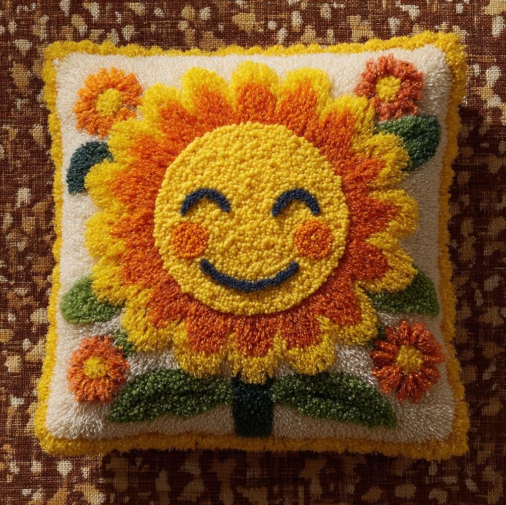 WallustrioaW Latch Hook Kit,Smiling Sunflower,Latch Hook Pillowcase Kits DIY Craft for Adults & Kids,Beginner-Friendly Design for Throw Pillows & Gifts,17x17in