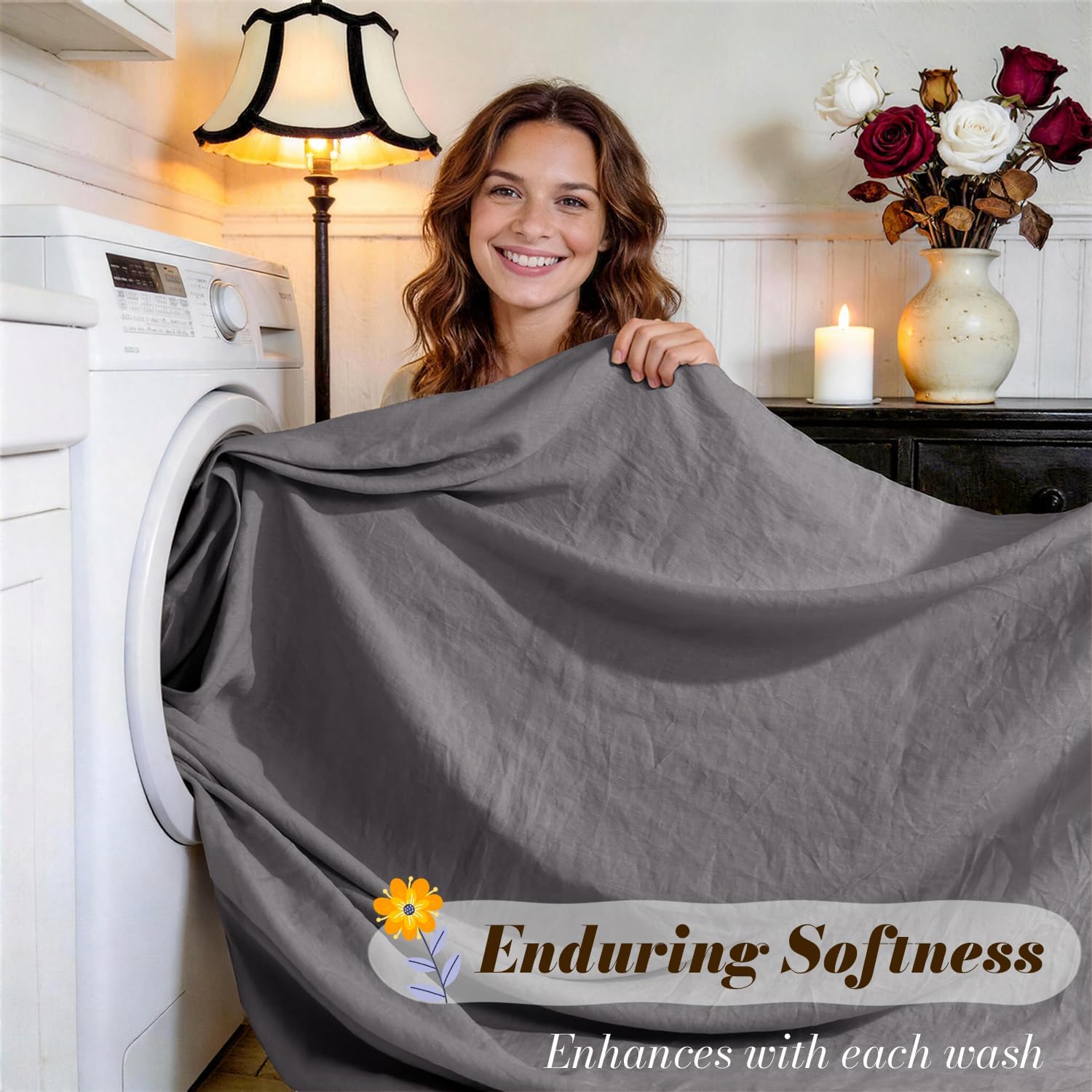 SONORO KATE 100% French Pure Linen Sheets, Breathable and Durable Line Twin XL Size Sheets, Anti-Tear Line Bed Sheets, Machine Washable, 16 Inch Deep Pocket - 3 Piece (Dark Grey, Twin XL) thumbnail