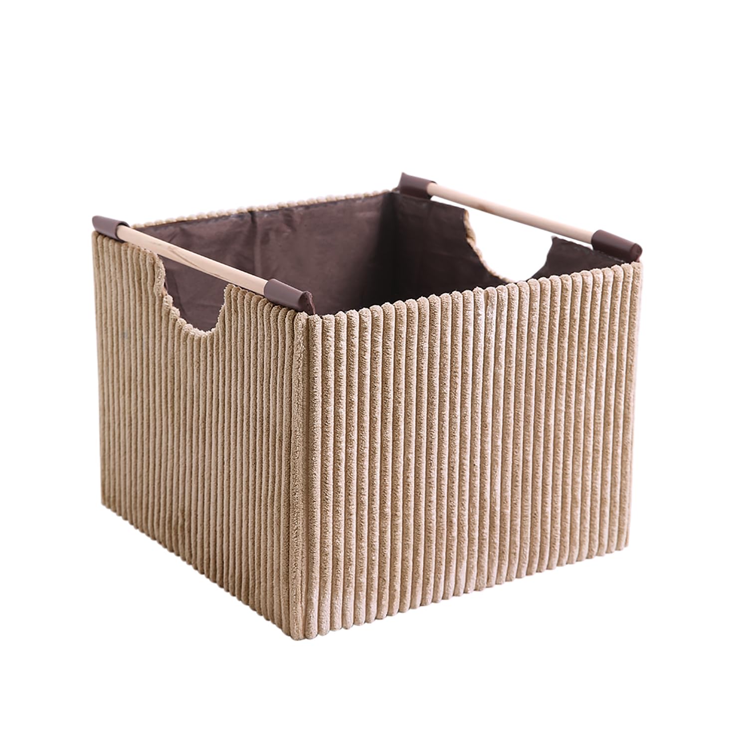 HOKIPO Premium Foldable Storage Bin with Wooden Handles | Corduroy Fabric Organizer Box for Wardrobe, Books, Clothes & Misc Items | Large (33X33X24 cm), Camel (AR-6145-CML)-image-18