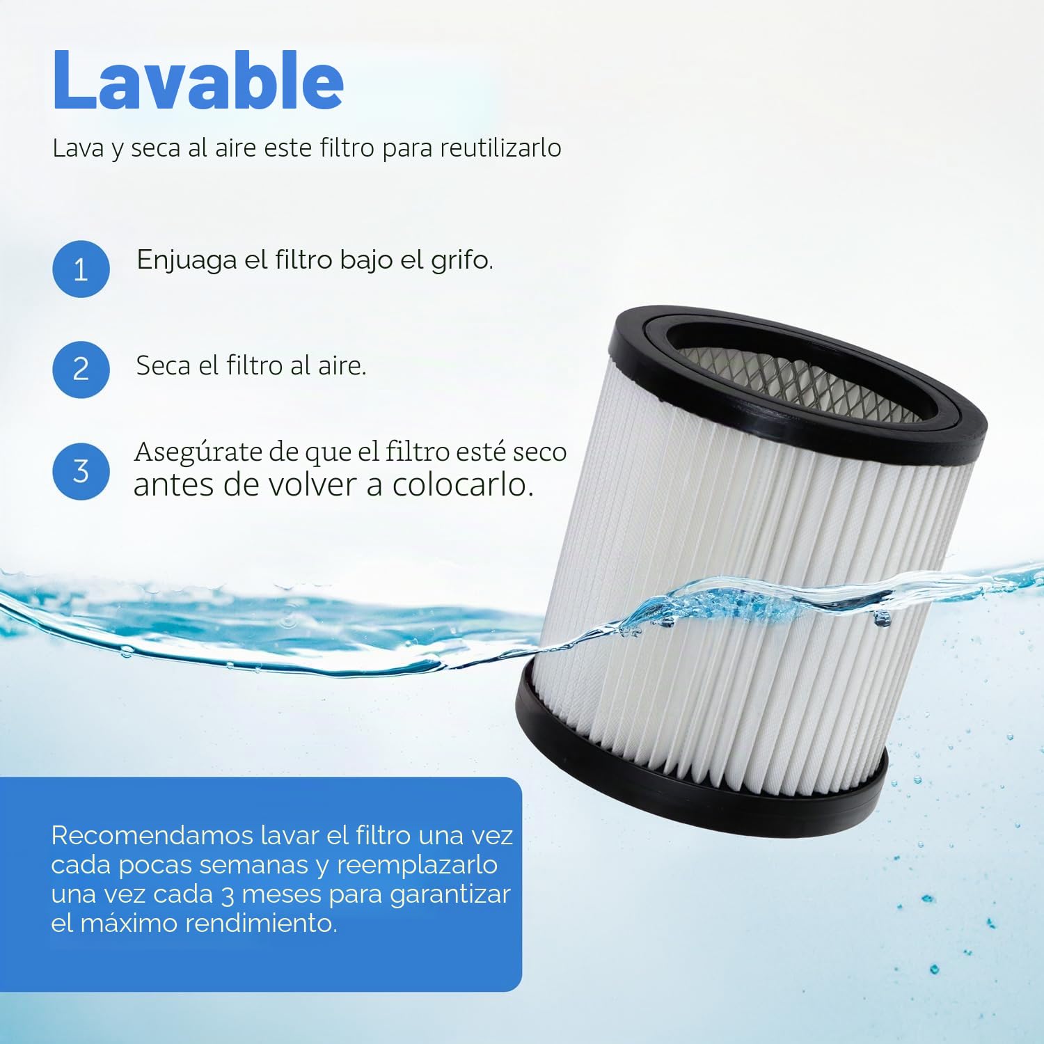 Filtro de cartucho para aspiradora en seco y húmedo para Titan TTB774VAC 16 litros