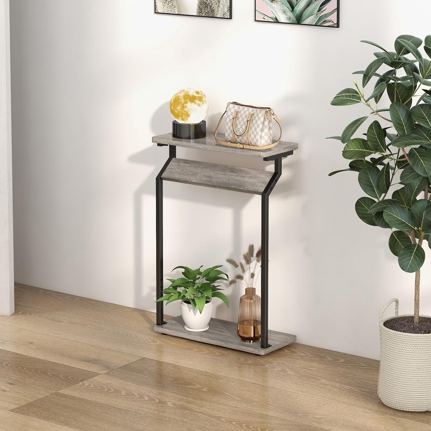 Livofloral Narrow End Tables for Small Spaces, Skinny Grey Side Table