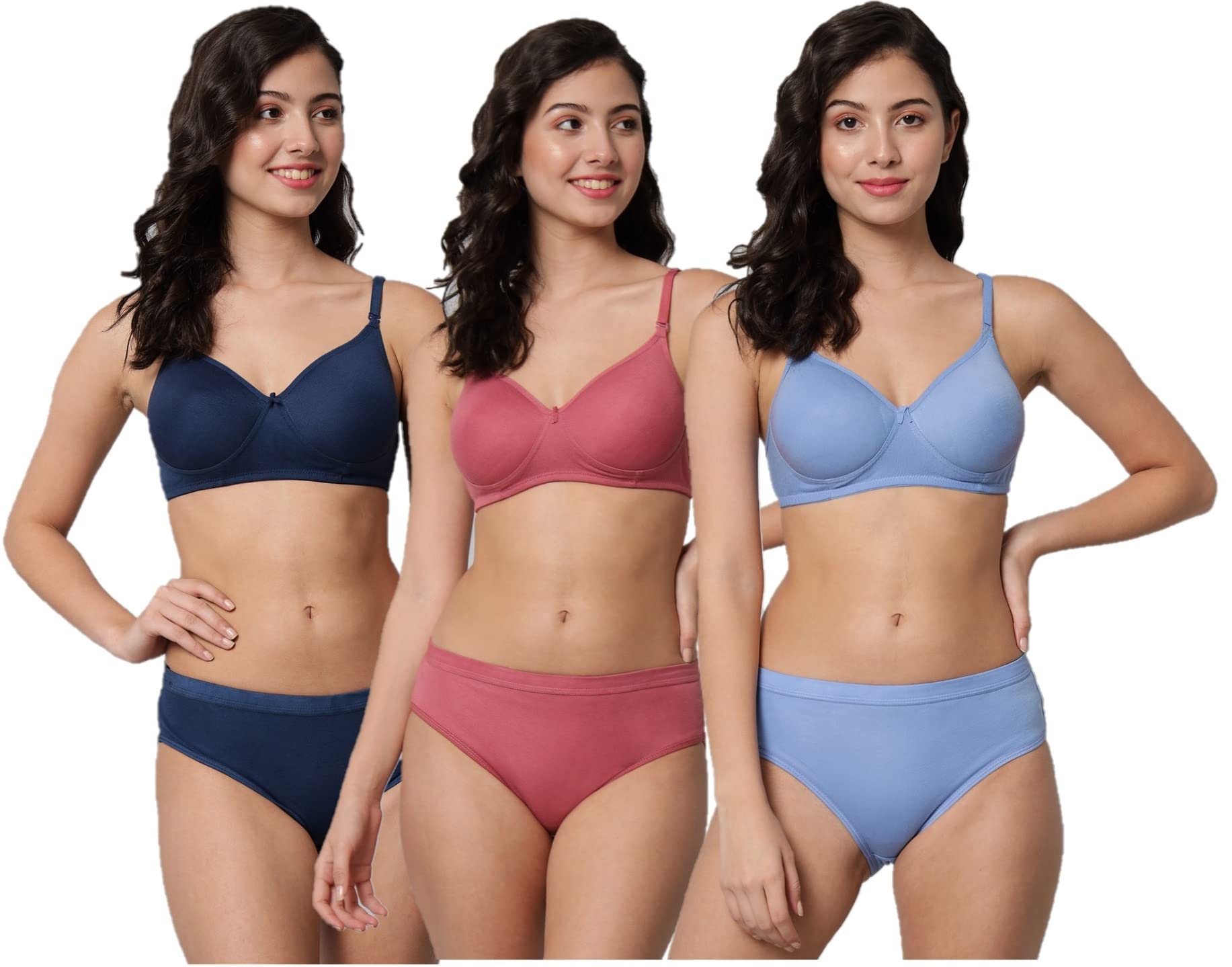 Women Sexy Cotton 2 Piece Bra and Panties Lingerie Set for Honeymoon | Anniversary | Everyday Bra Panty Combo (34, Full Cup, Pack of 3 FC)-image-29