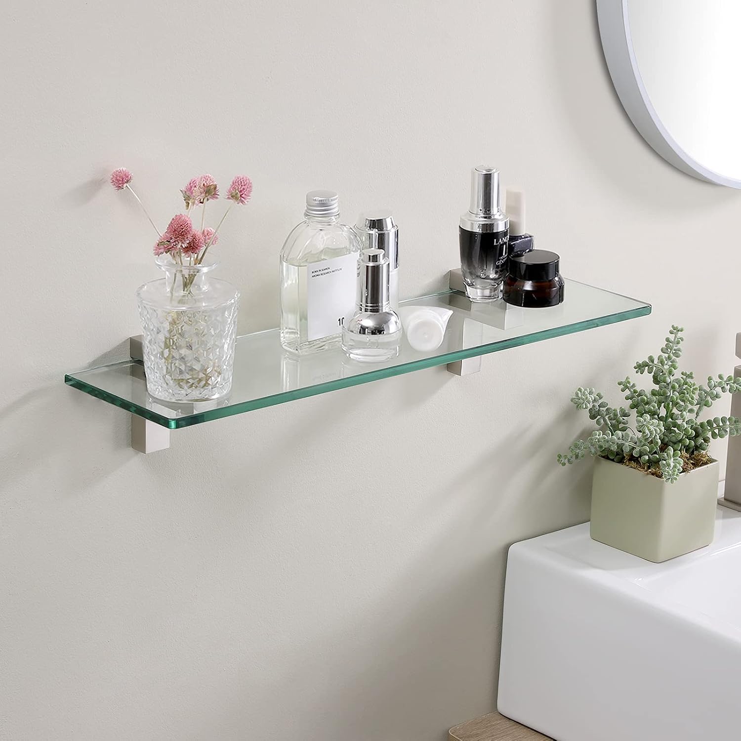 KES Glass Bathroom Shelf 50CM 8MM-Thick Tempered Glass Shelf Wall Mount Brushed Finish Bracket, BGS3201-2 - Image 4