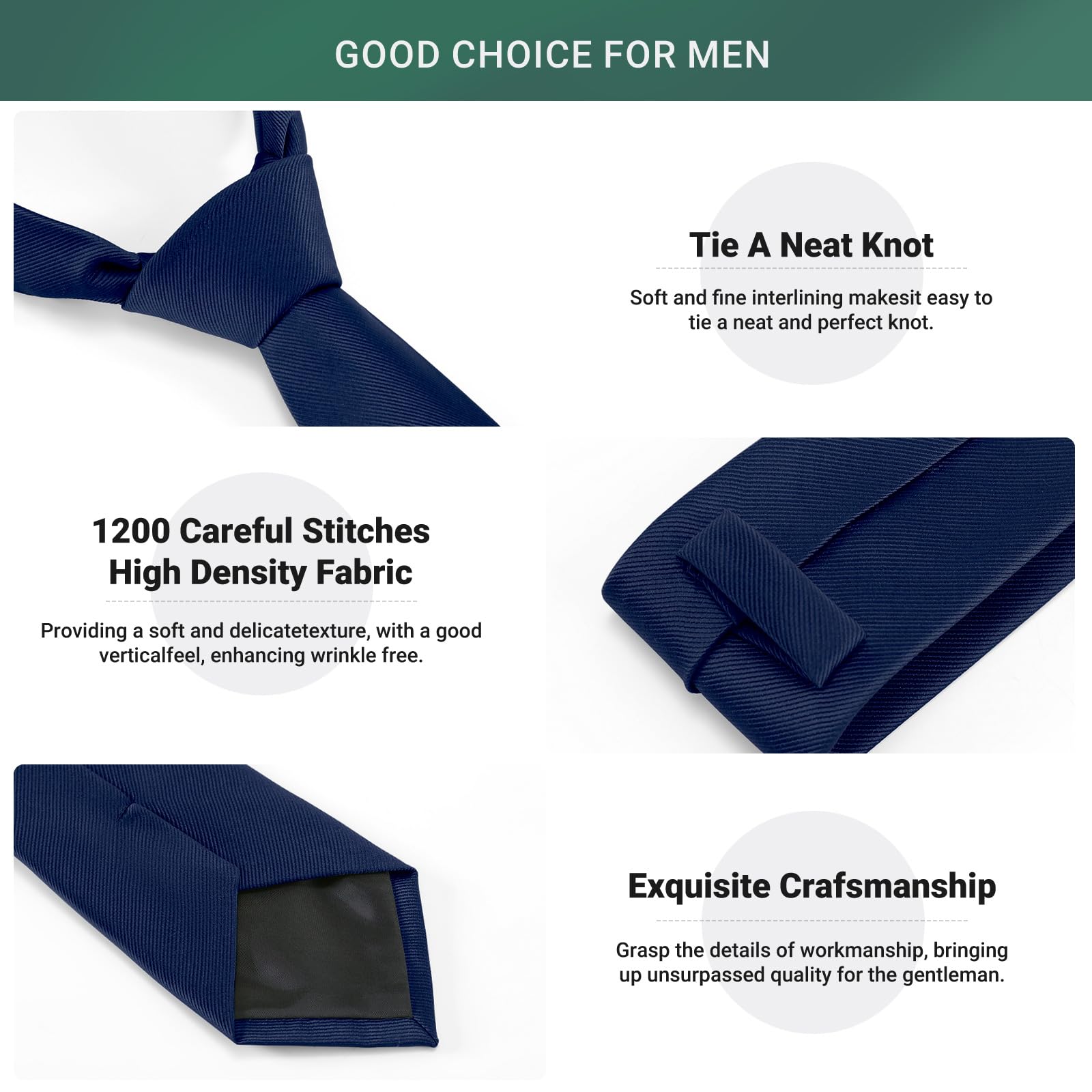 JUNMEISI Schwarze Krawatten für Herren, einfarbig, einfarbig, 8 cm, formelle Krawatte für Herren, in Geschenkbox