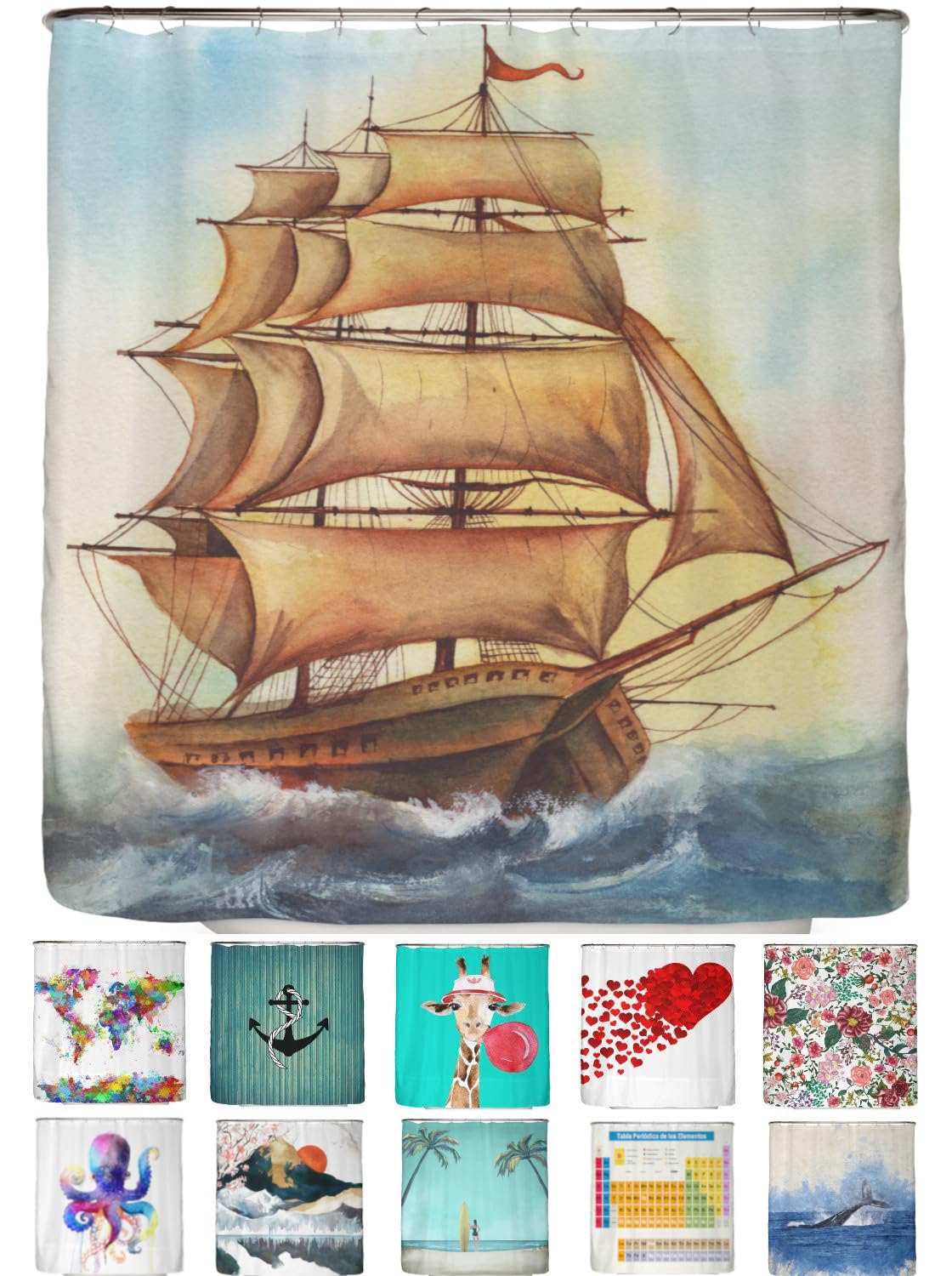 arteneur® - Cortina de Ducha 180x200 - Cortina de Baño Antimoho de Tela, Impermeable, Lavable y Opaco con Dobladillo Ponderado y Anillas (Tabla Periódica Española) — view 14