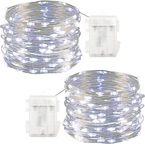 Vista 10 de Twinkle Star - Tira de luces de 33 pies con 100 LED y con cable plateado, funciona con pilas, decoración para las fiestas, Navidad, bodas