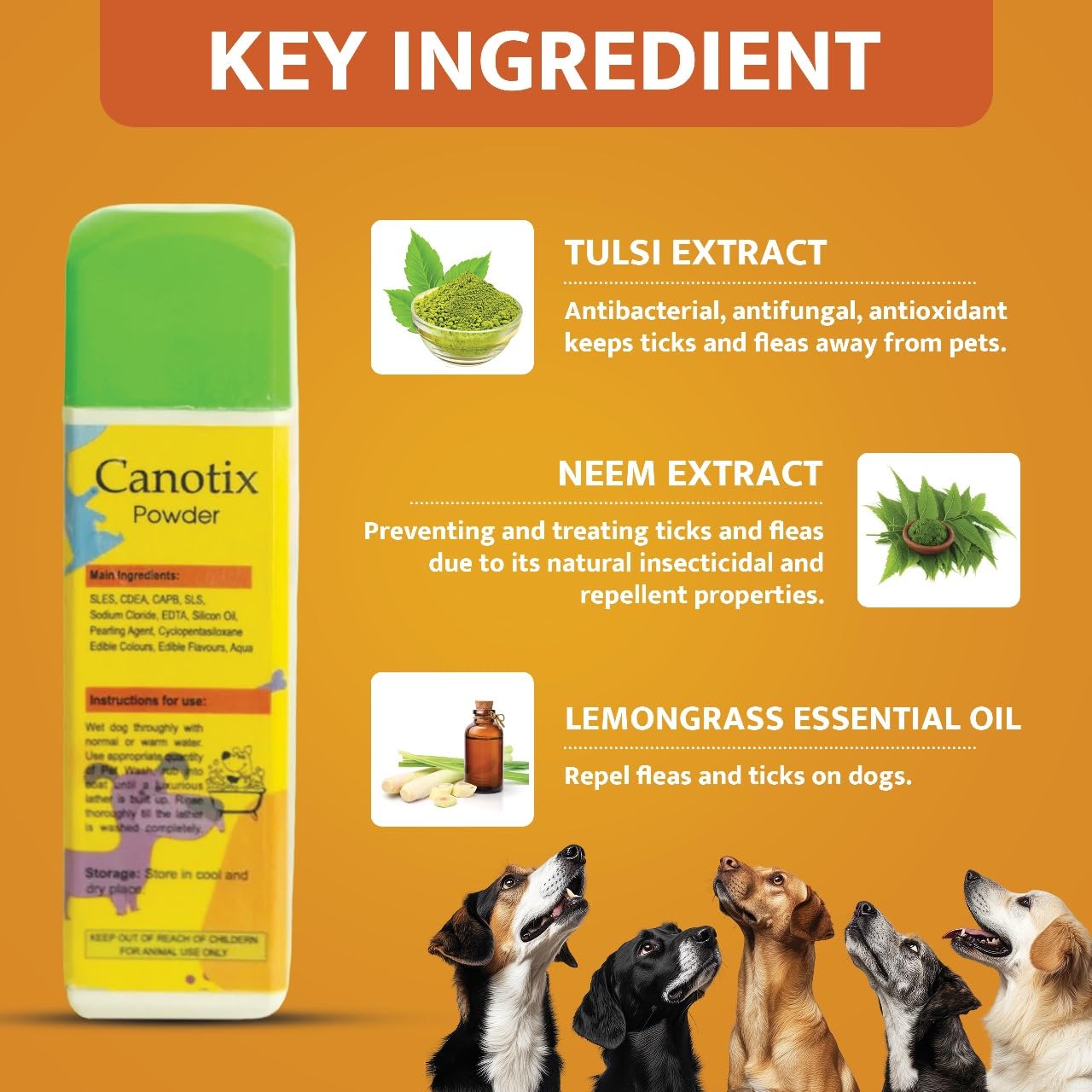 Canophilia Canotix Dog Tick & Flea Powder for Dogs, Natural Herbal Formula with Neem | Tulsi & Lemongrass | Helps Repel Ticks | Fleas & Itching | Easy-to-Use Pet Coat Care Powder, 100g 1