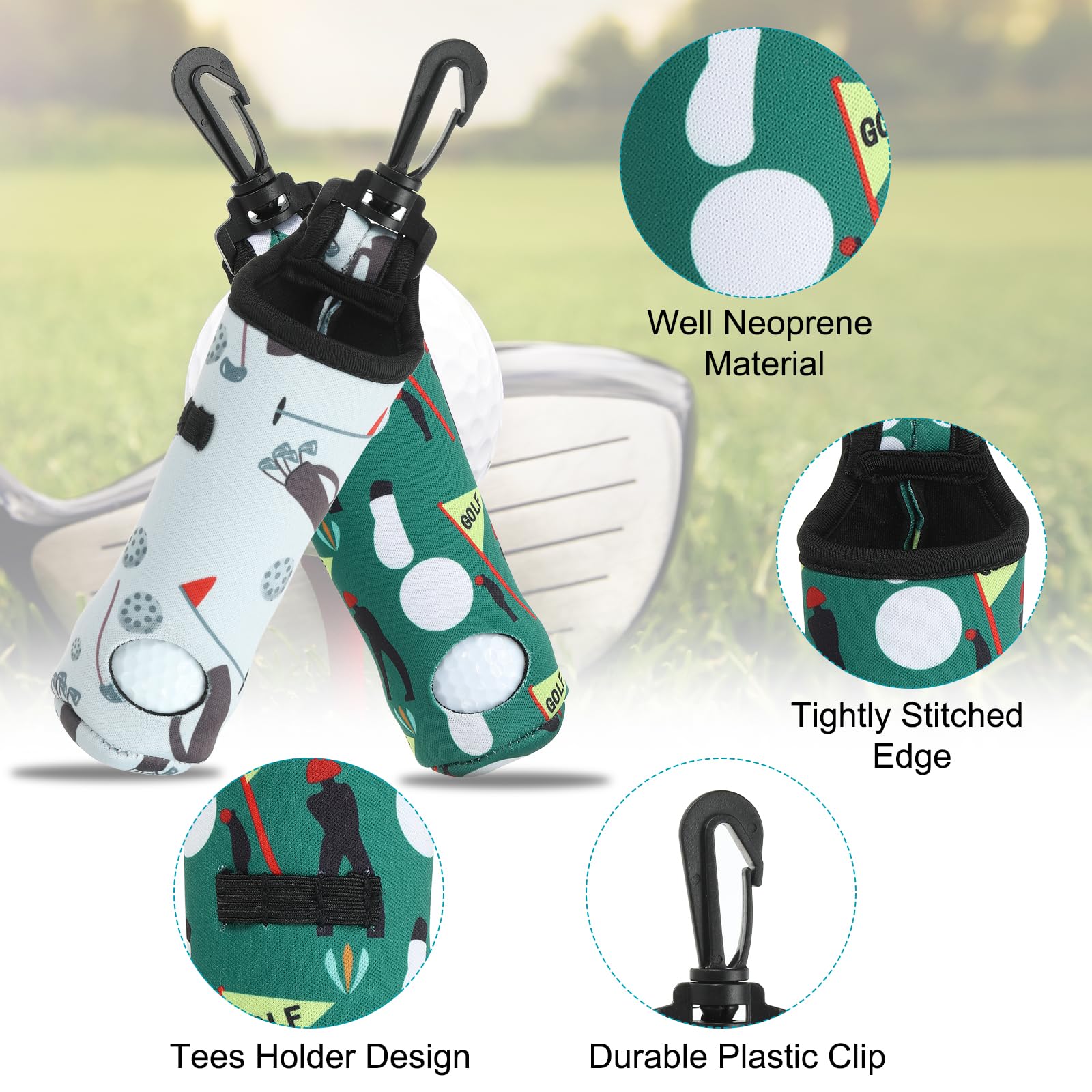PATIKIL Golf Ball Carry Bag, Golf Tee Holder Pouch Portable Neoprene Golf Ball Holder with Clip for Men and Women Dark Green - Image 3
