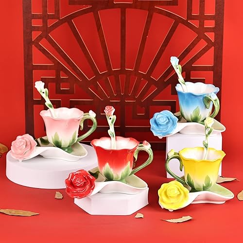 Miniatura 8 de oliruim Juego de tazas de té de rosas hechas a mano con cuchara juego de tazas de café pequeñas personalizadas para taza de té y bandeja de té con