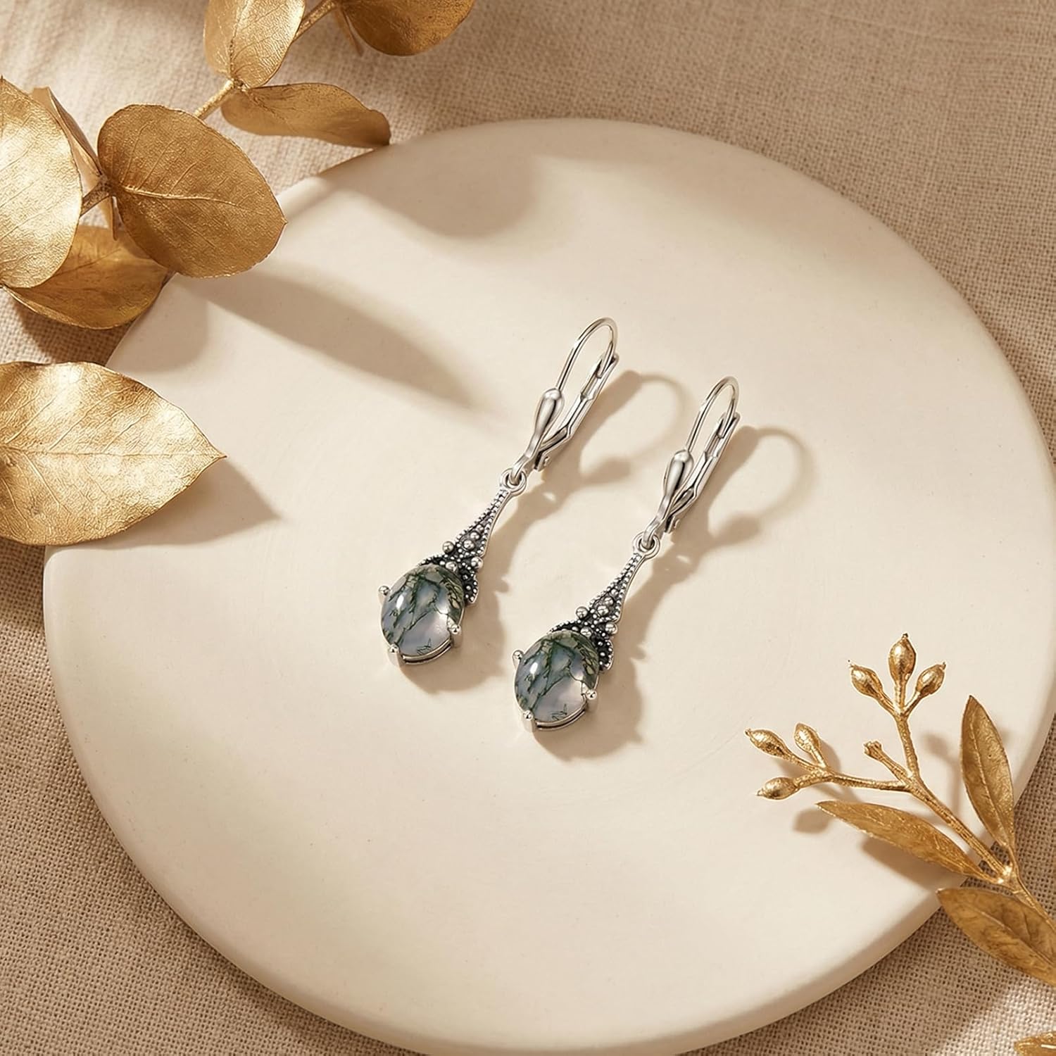 AOBOCO Vintage Earrings for Women Sterling Silver Retro Drop Dangle Leverback Earrings with 8x6mm Oval Genuine or Simulated Birthstone Crystal from Austria, Anniversary Jewelry Gifts for Her (Gift Box) - Image 3