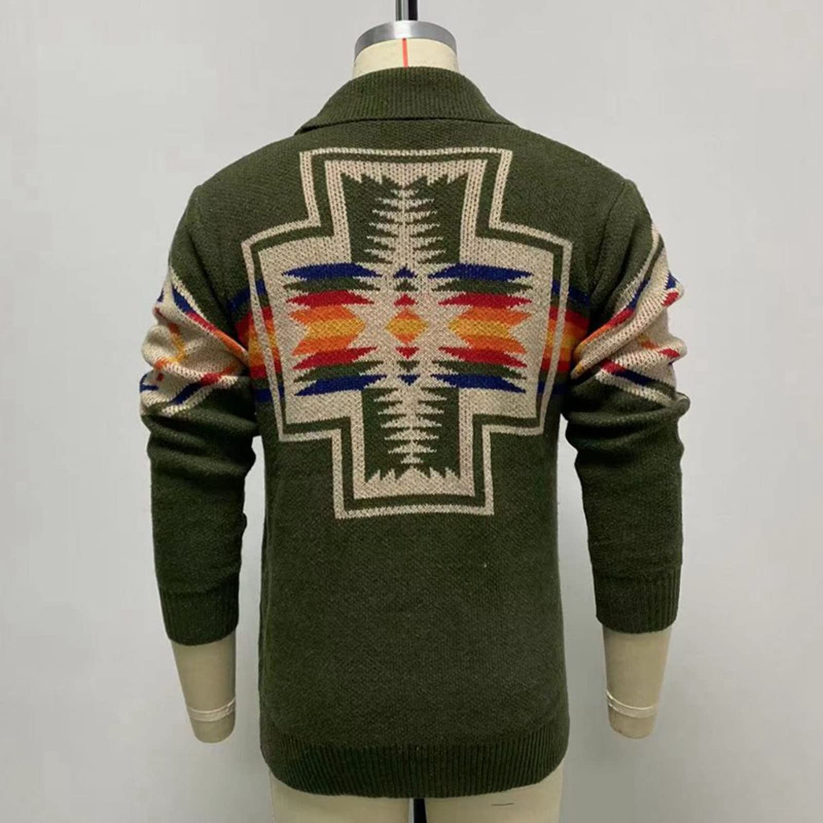 ENENEN Giacca a Maglia Jacquard a Maniche Lunghe Spesse Cardigan da Uomo con Revers Button Knit Jacket