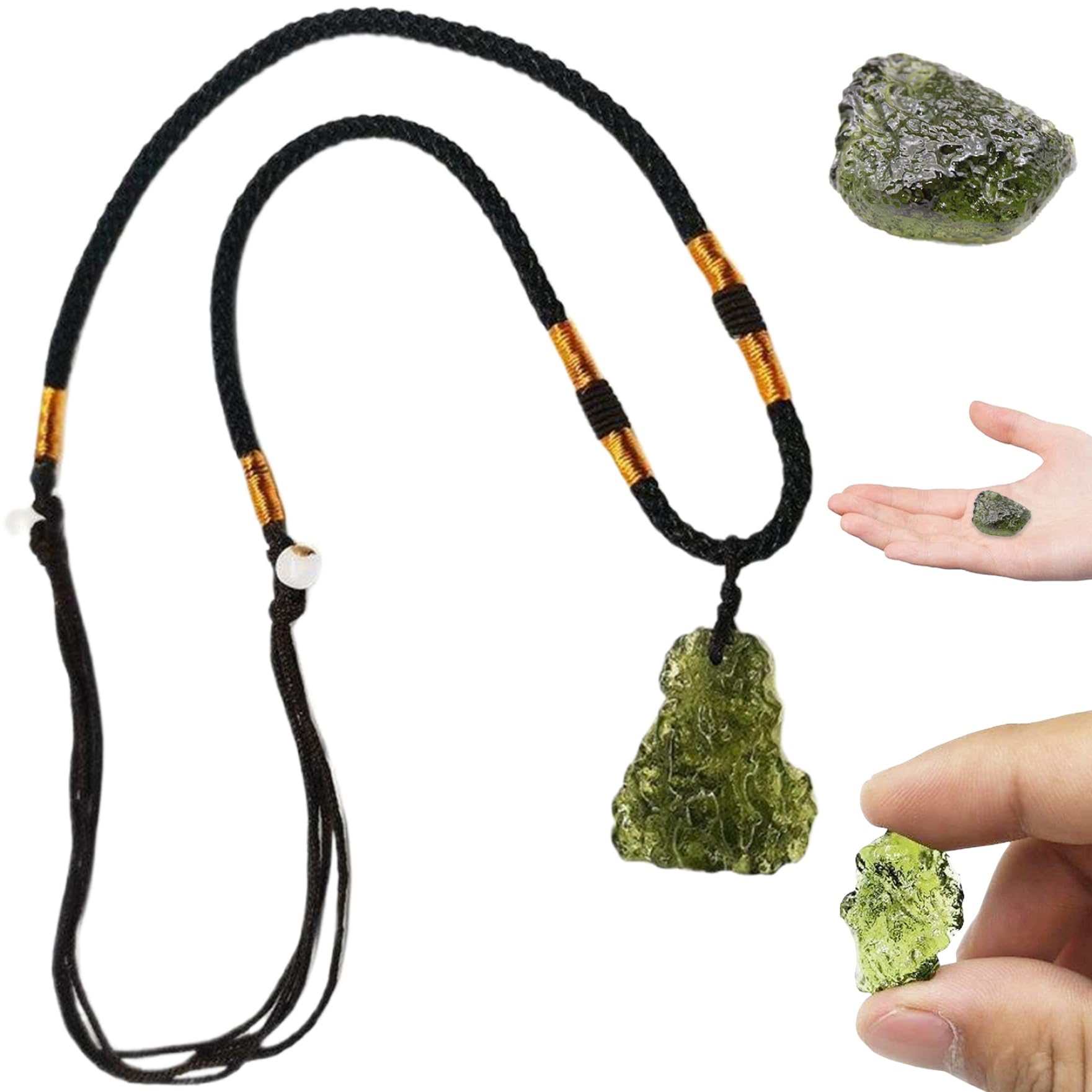 YaoliucpYaoliucp Moldavite Necklace, Green Irregular Shape Moldavite Crystal Pendant with Necklace String, Moldavite Czech Meteorite Necklace Rough Crystal Energy Stone, Moldavite Necklace