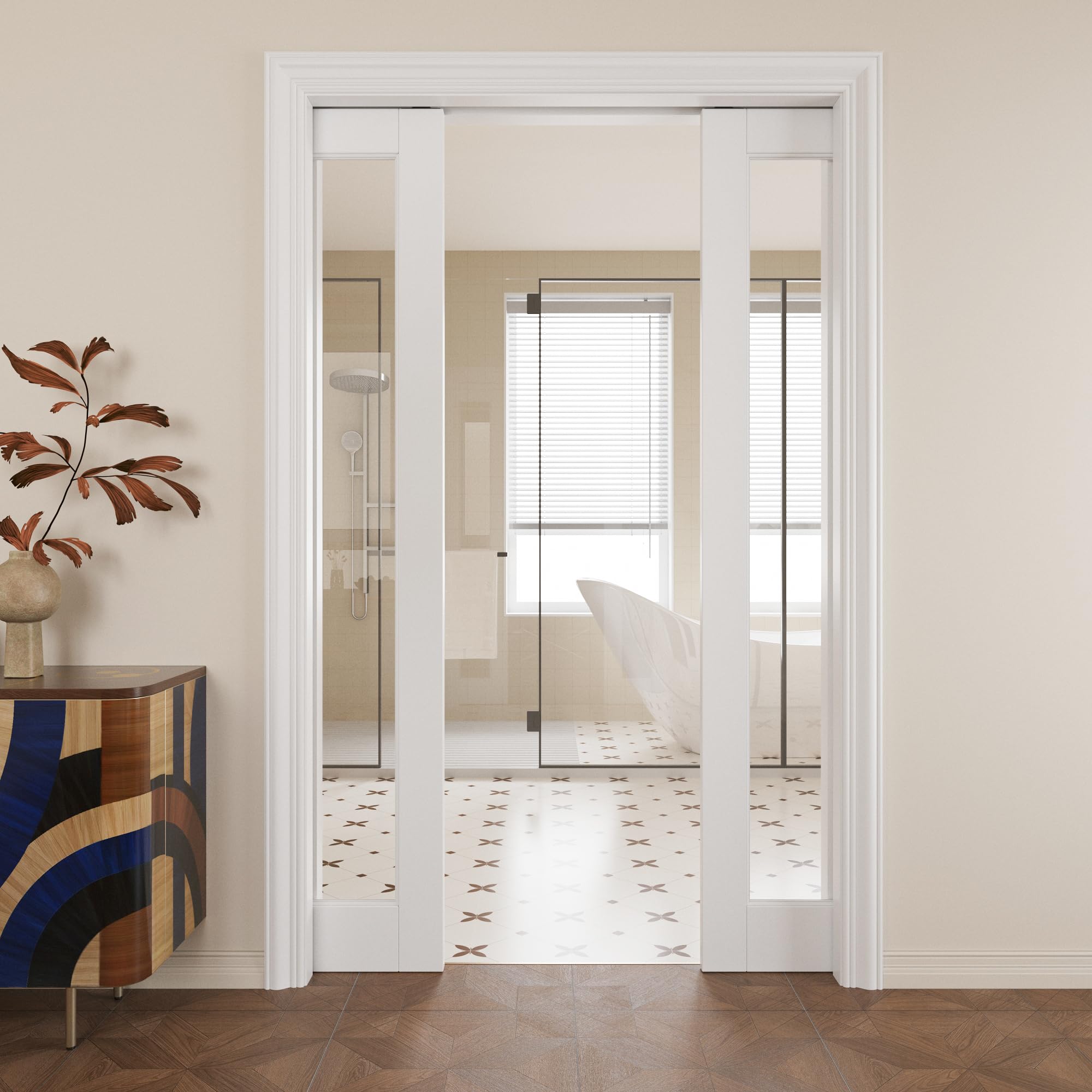 Pocket Door,1-Lite Clear Glass Doors,French 48x80 Sliding Door