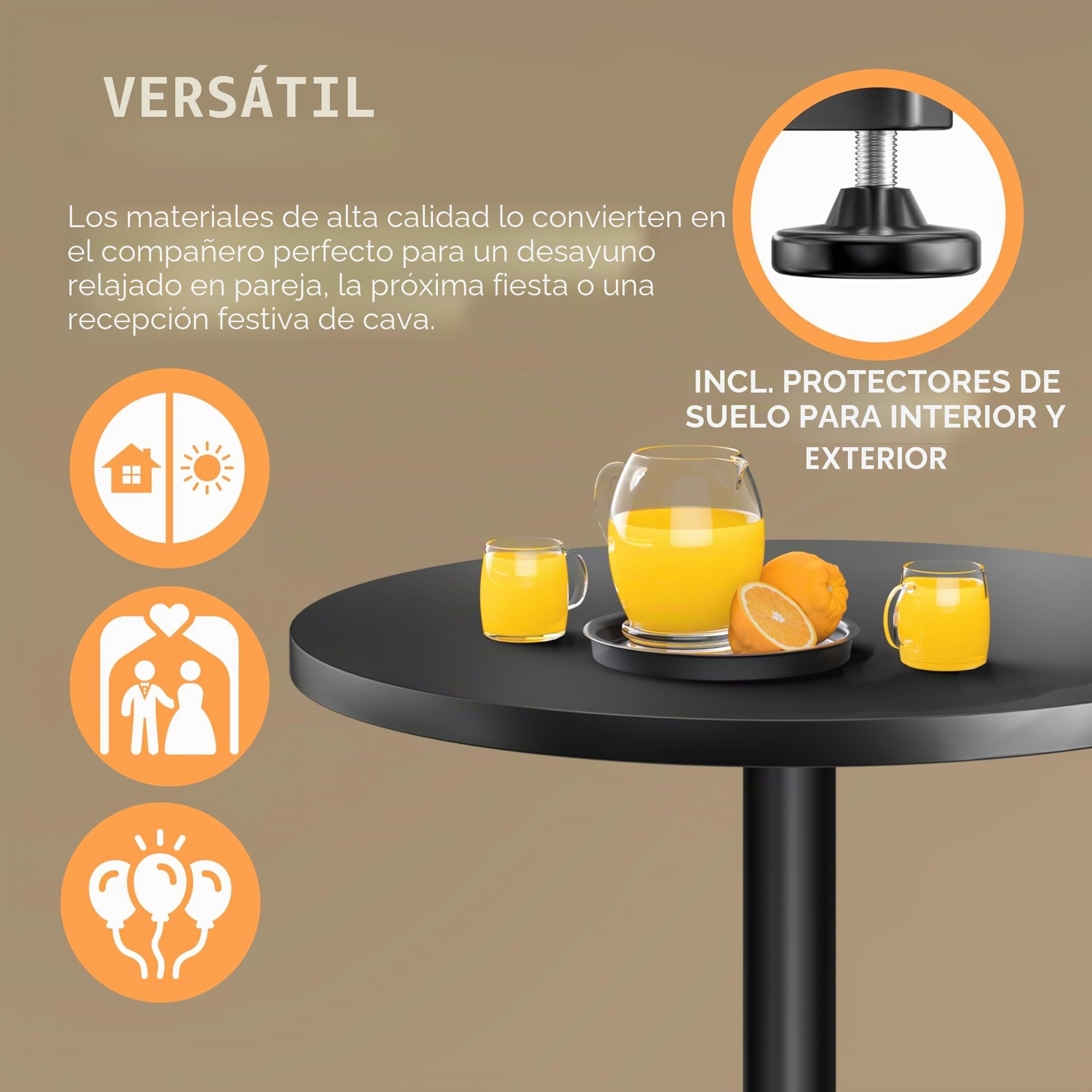 CASARIA® Mesa de Bar Alta Plegable, Mesita Auxiliar, Altura Regulable 70cm/115cm, 2en1, Mesas Redondas, Eventos Cocina Fiestas, Acero INOX. Ø 60cm Negro