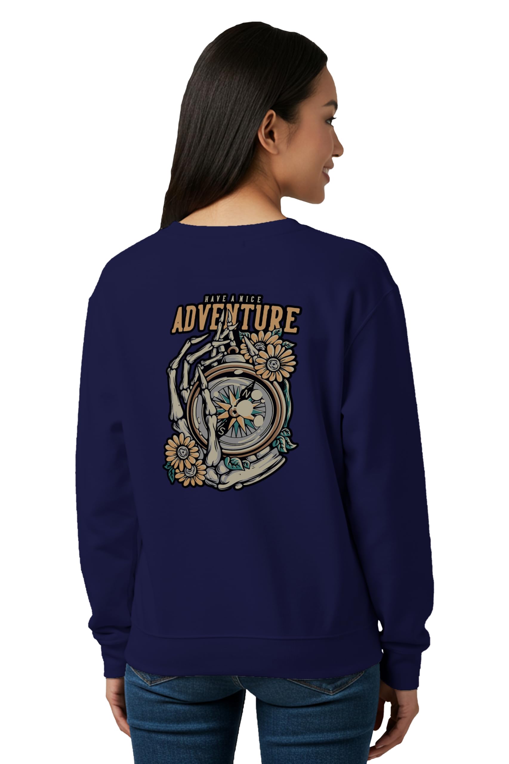 Sweatshirts for Women Adventure Compass Graphic Printed Long Sleeve Round Neck Gen Z Trending Stylish Sweatshirt-image-3