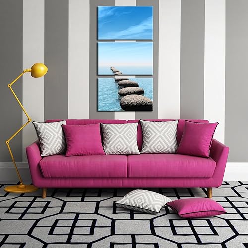 Miniatura 2 de KREATIVE ARTS - Lienzo de piedra zen para pared, diseño de paisaje marino, tríptico vertical estirado sobre marco de madera para decoración del