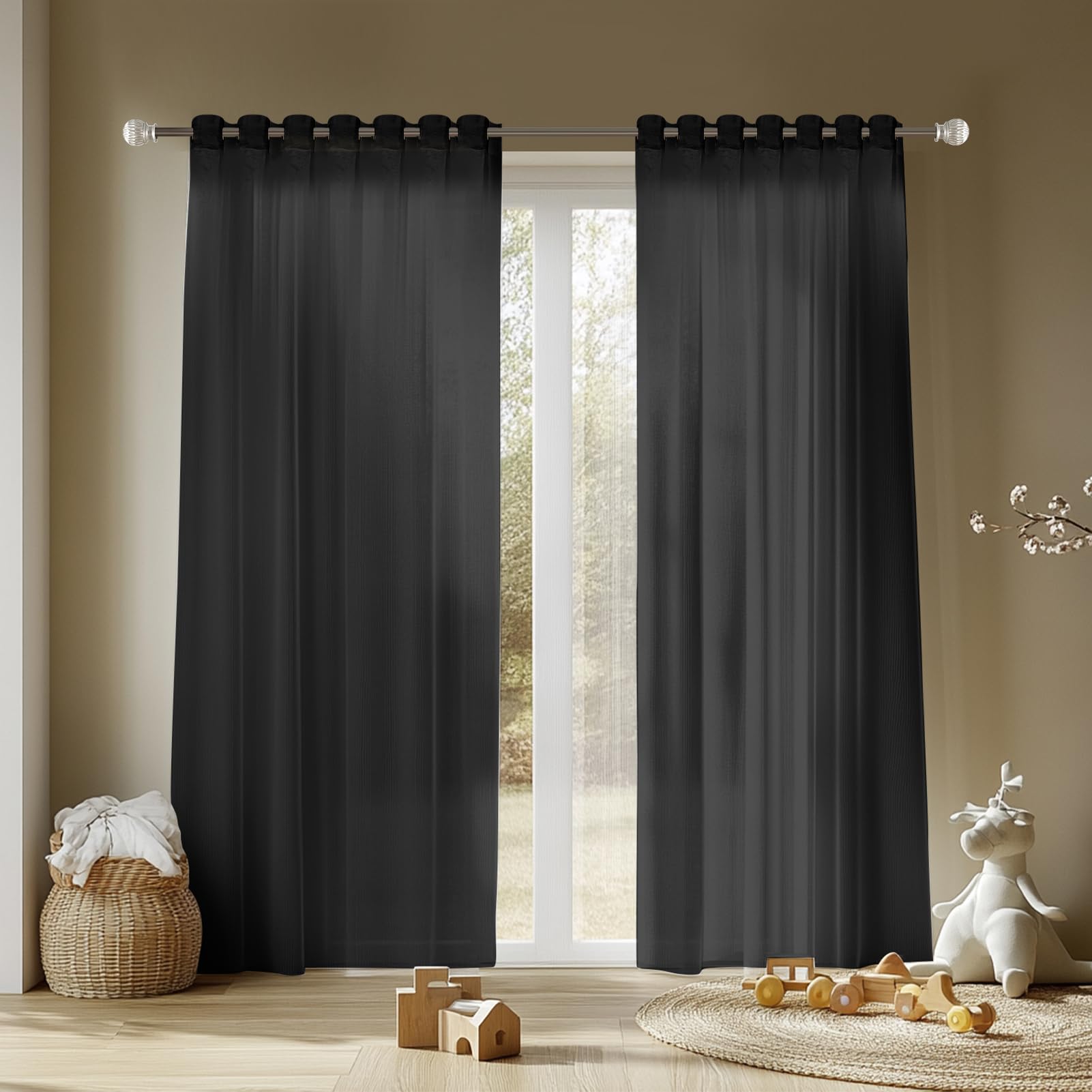 NAKIHOUSE Voile Curtain 84 Drop 2 Panels Net Curtains for Windows Eyelet Top Sheer Curtains for Kitchen Living Room Bedroom Window Treatment - Image 2