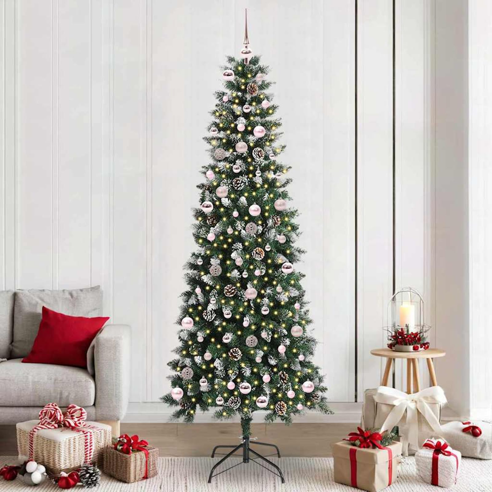 Árbol de Navidad de PVC de alta calidad Gecheer 240 cm con luces LED y soporte de acero estable