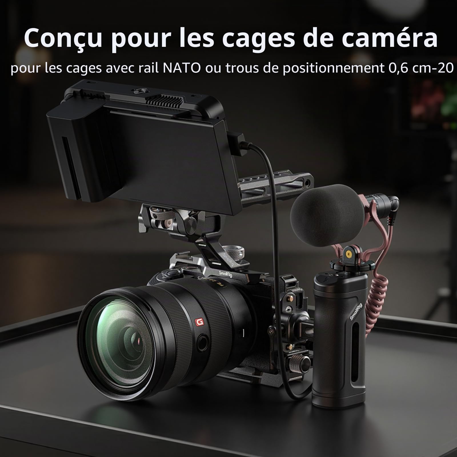 SMALLRIG Kit de Mini-Poignées Latérales et Supérieures pour Cage de Caméra, Poignée Ergonomique pour Gaucher ou Droitier, Réglable en Hauteur (30 mm) - 5949
