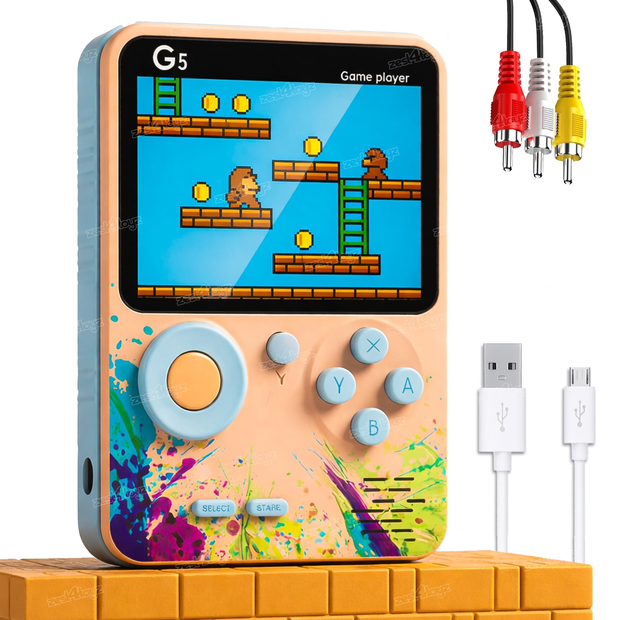 Zest 4 Toyz Handheld Gaming Console for Kids 500 Games in 1 Video Game for TV Rechargeable Battery AV Output Classic Video Games for Kids & Adults (Color May Vary)