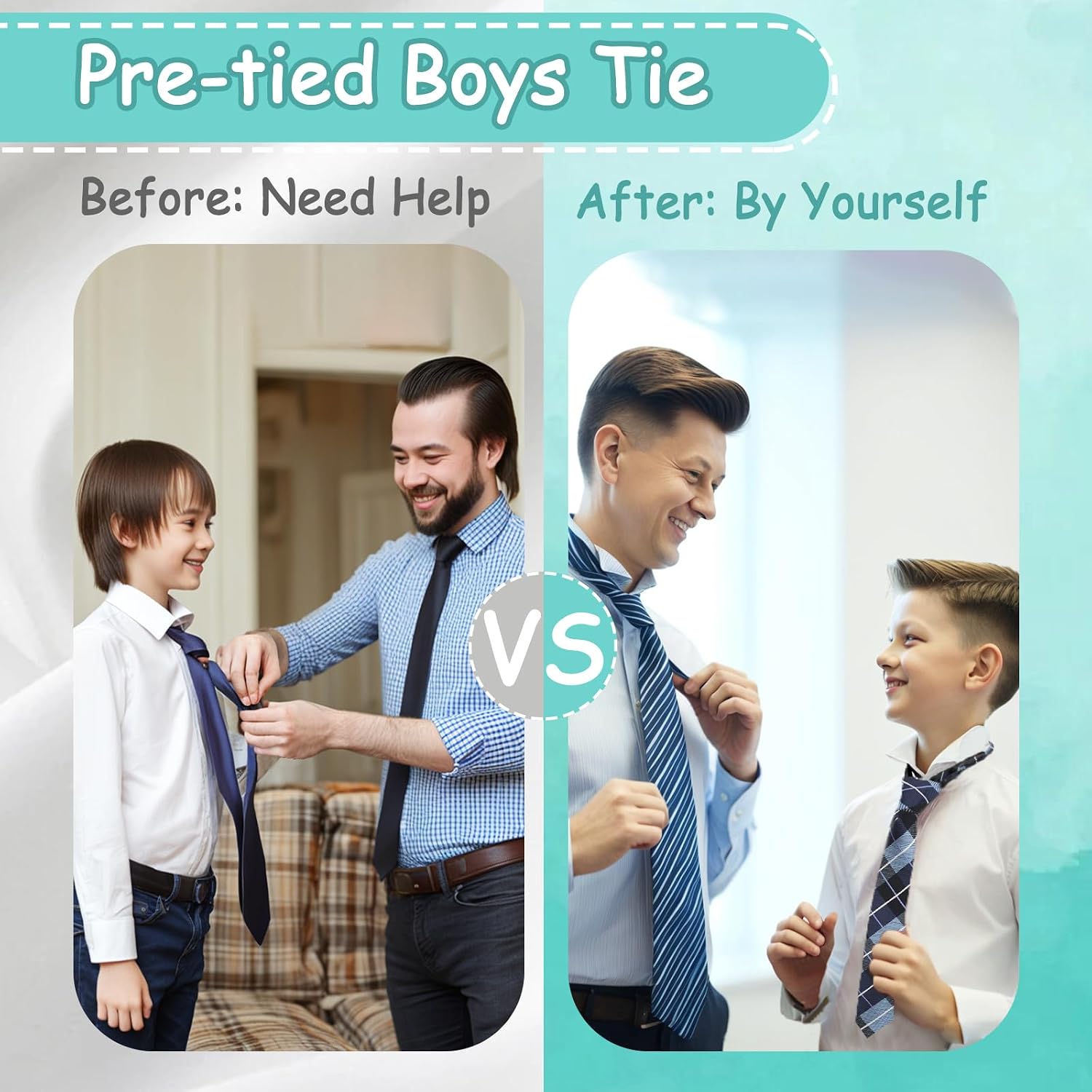 LJBFNN Boys Tie Pre-tied Kids Tie, Boy Tie Adjustable Boys Black Tie for Wedding Graduation School Cosplay Uniforms