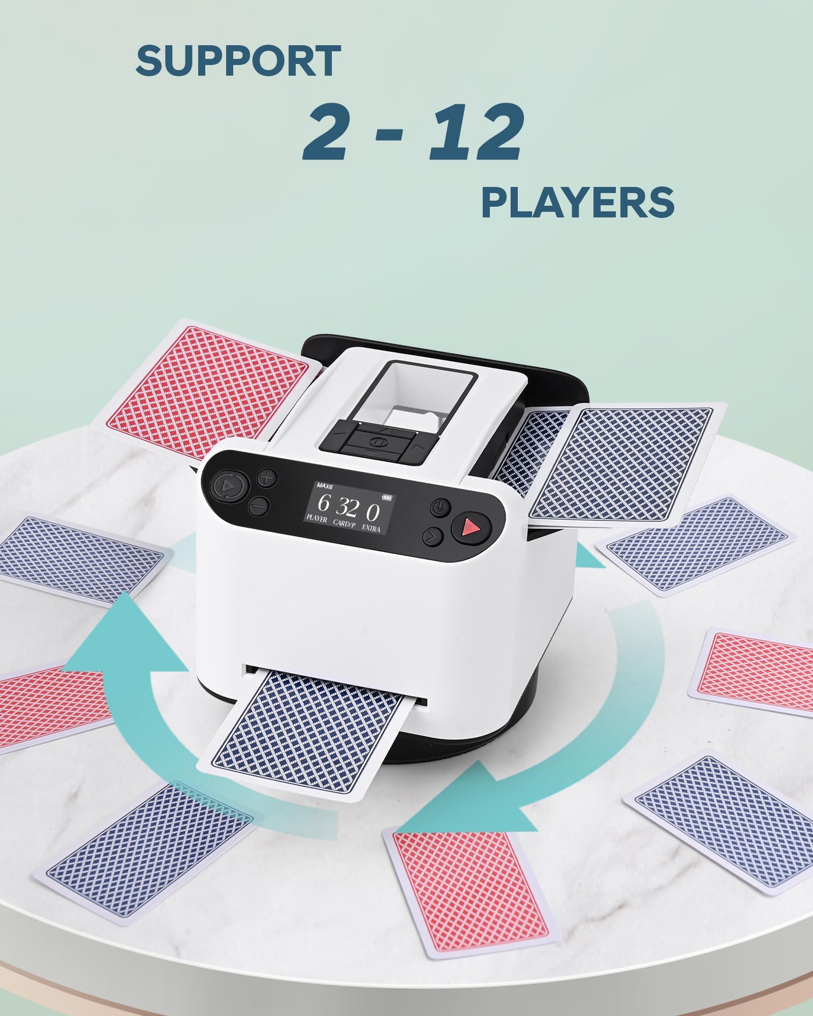 Automatic Card Shuffler and Dealer Machine - 360° Rotating for 1-2 Decks, 2-12 Players with 4 Remotes, White - Image 4
