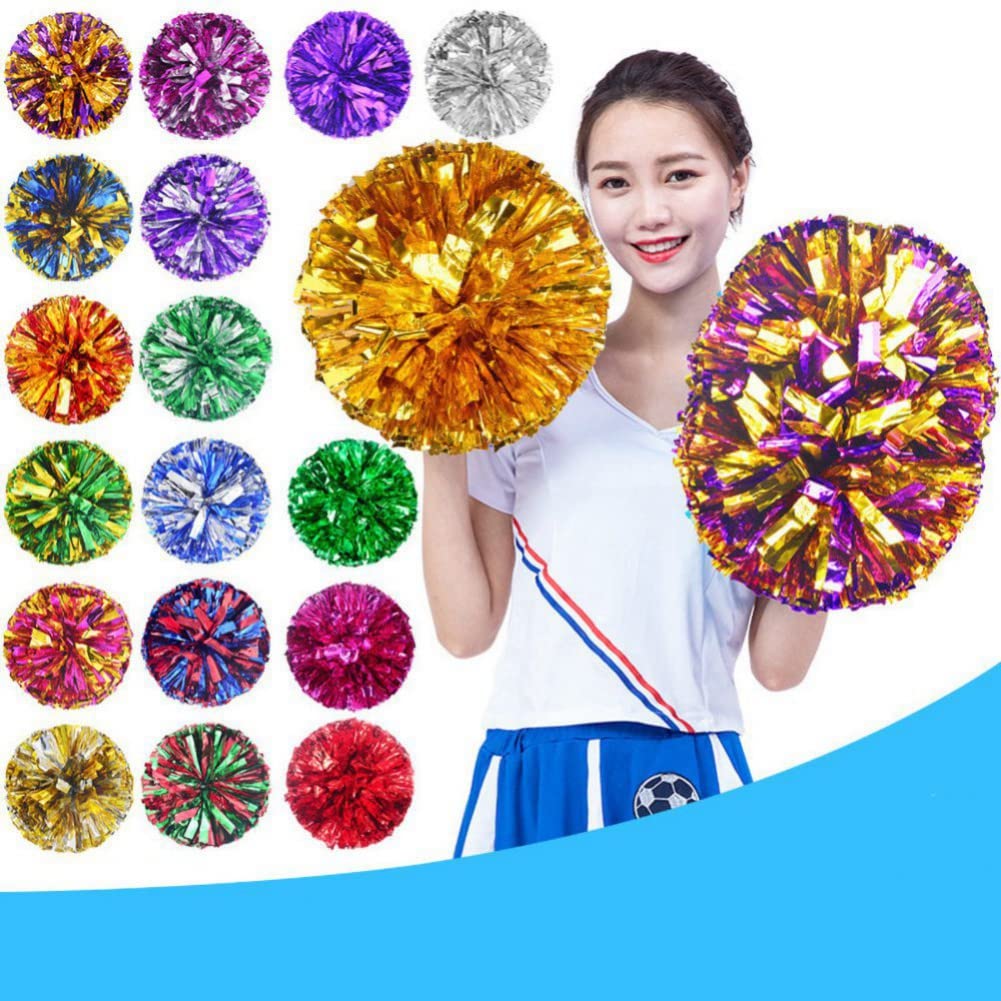Pom Poms Cheerleading with Ring 2Pcs Metallic Foil Plastic Cheerleader Pom Poms for Sports Team Spirit Party Dance 13'' Cheer Pom Poms Squad Spirit Poms for ?Kids Adult (Color-5, 2 Pack)