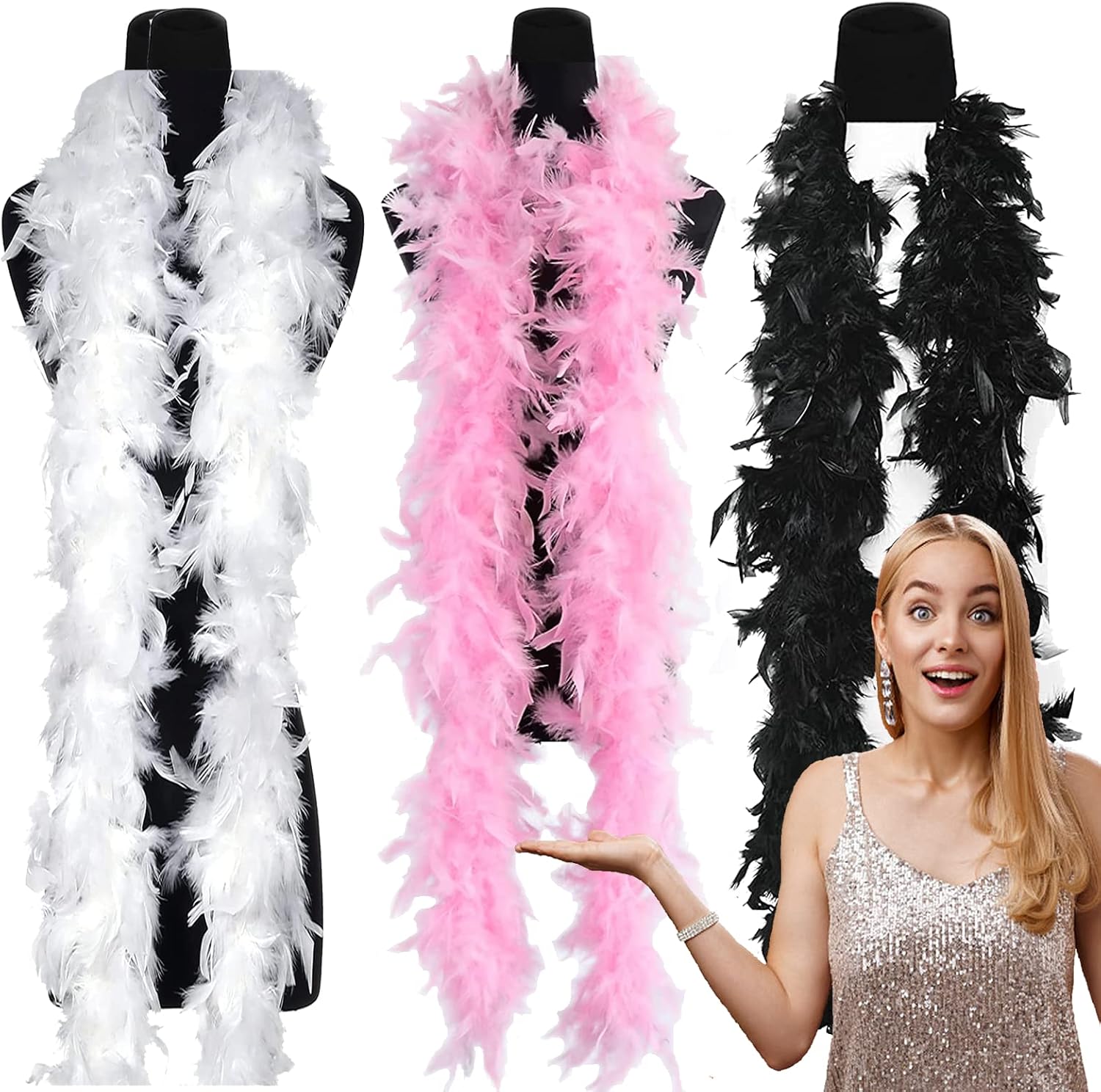 3 PCS Feather Boa, 2 Meters Fancy Dress Feather Boas Multipack for