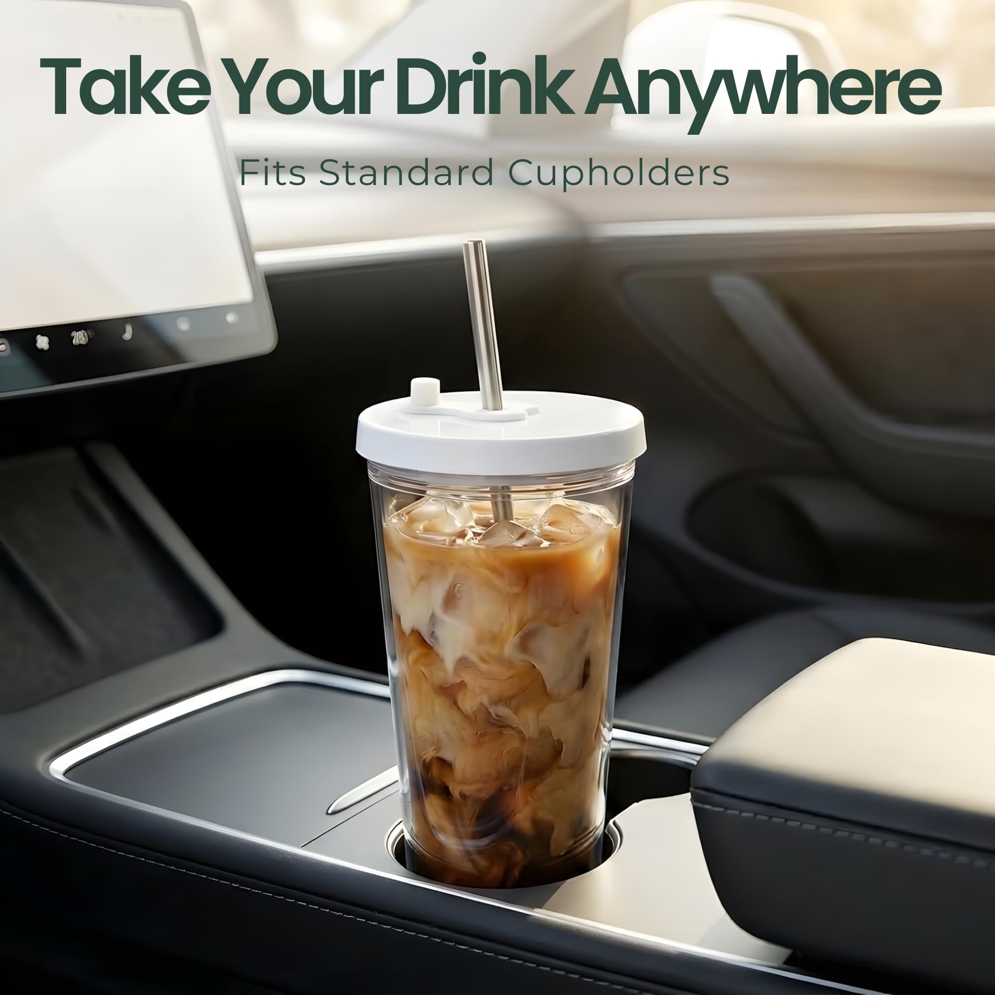 Amazon.com | Reusable Iced Coffee Cup with Lid and Straw, 24 oz/Venti,  BPA-Free Double-Wall Insulated Plastic Tumbler for Cold Drinks, Includes  Clear Plastic Straw, Stainless Steel Straw and Cleaning Brush, White:  Tumblers