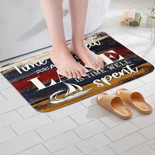 Miniatura 4 de Feelyou Lake House - Alfombra de baño antideslizante de 20 x 32 pulgadas, alfombra de baño rústica para puerta de casa de campo, lago, barco, rojo