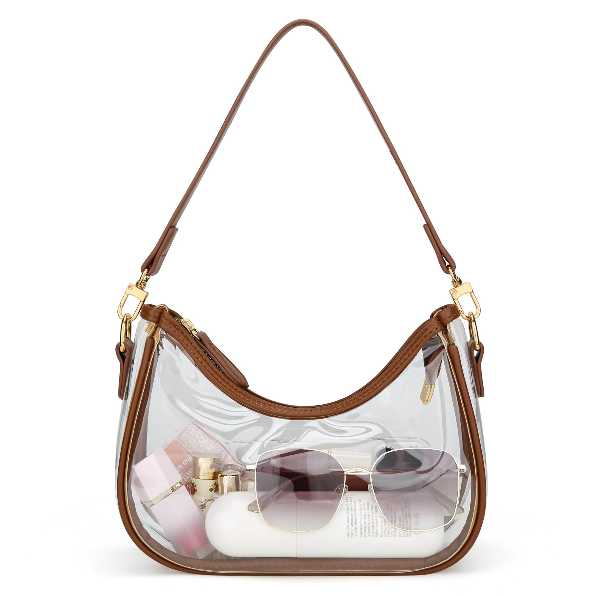 Photo 1 of KKXIU Clear Shoulder Bag for Women Cute Hobo and Tote Handbags Concert Clear Bags for Stadium Events (Brown)