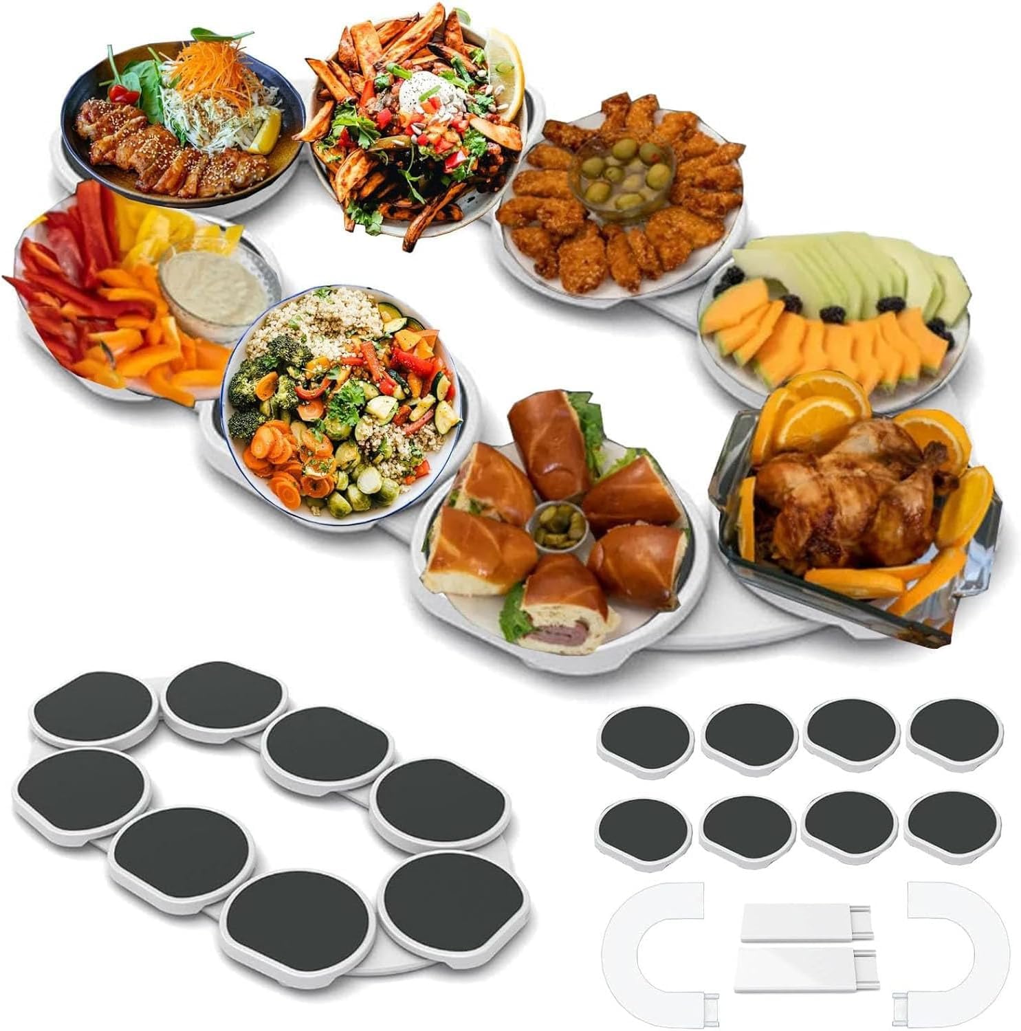 Table à manger de cuisine extensible avec plateau rotatif à 360° pour repas de 8 plats