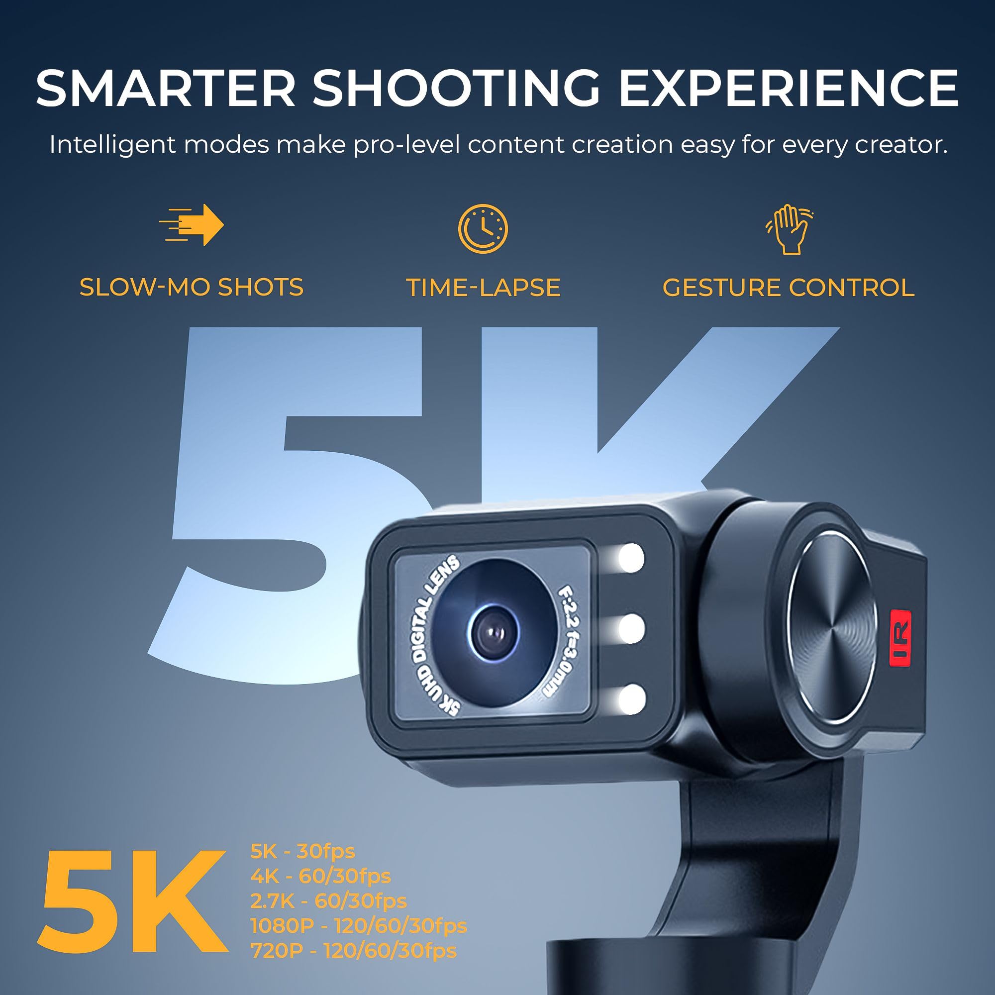 Digitek (DAC 202 5K 3-Axis Handheld Action Camera with AI Face Tracking, 3.5β Rotating Screen, 48MP Sensor, Wi-Fi, Night Vision & External Mic Support 1